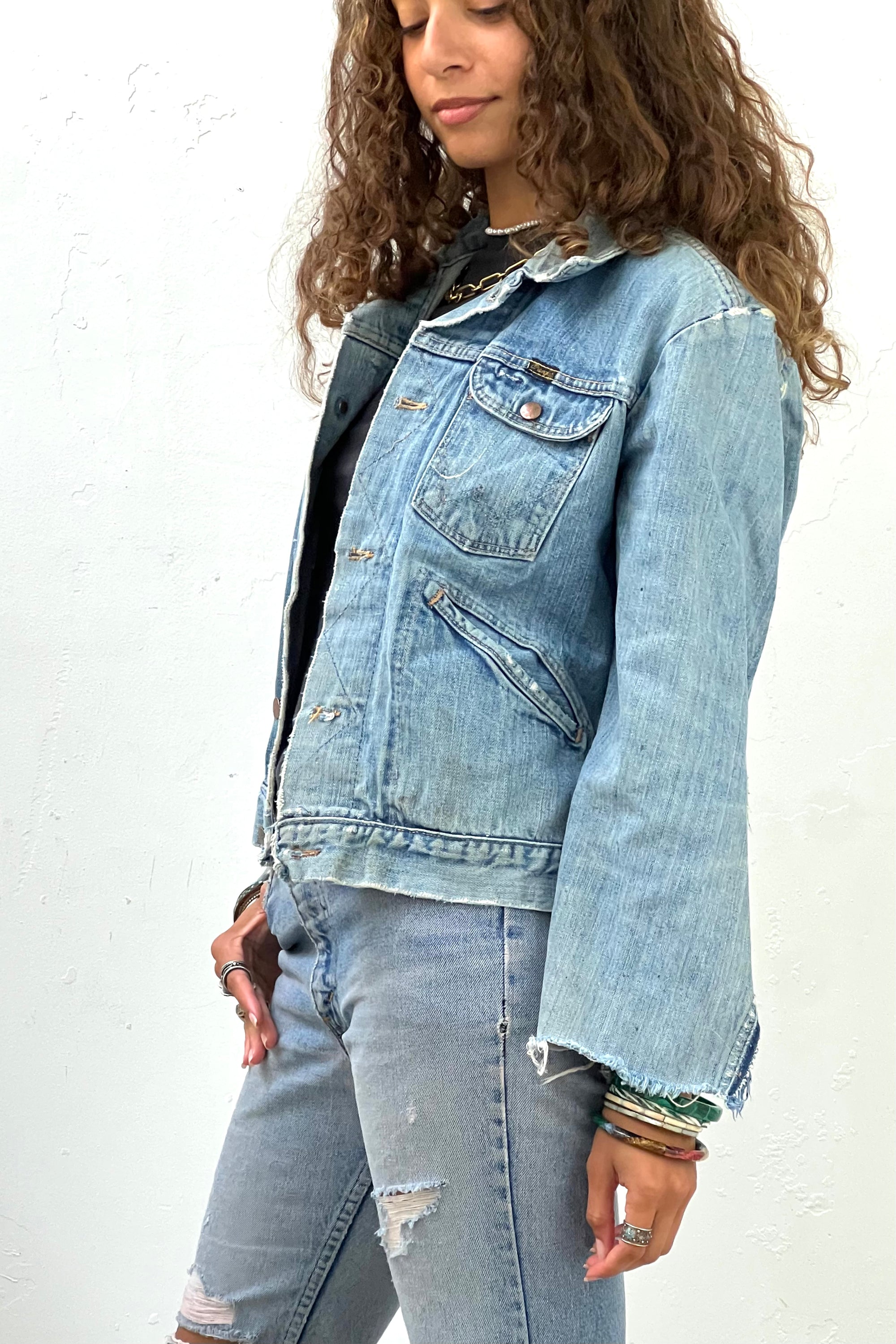 Vintage Wrangler Worn Torn Jean Jacket Selected by Anna Corinna