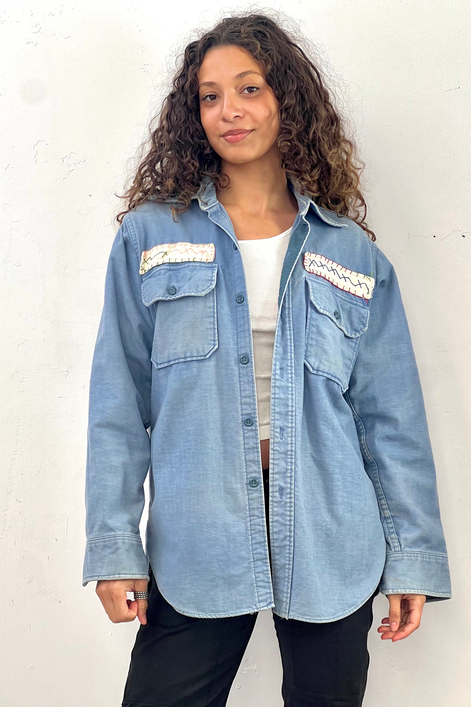 Anna Corinna Reworked Vintage Woolrich Combed Cotton Patched Button Down