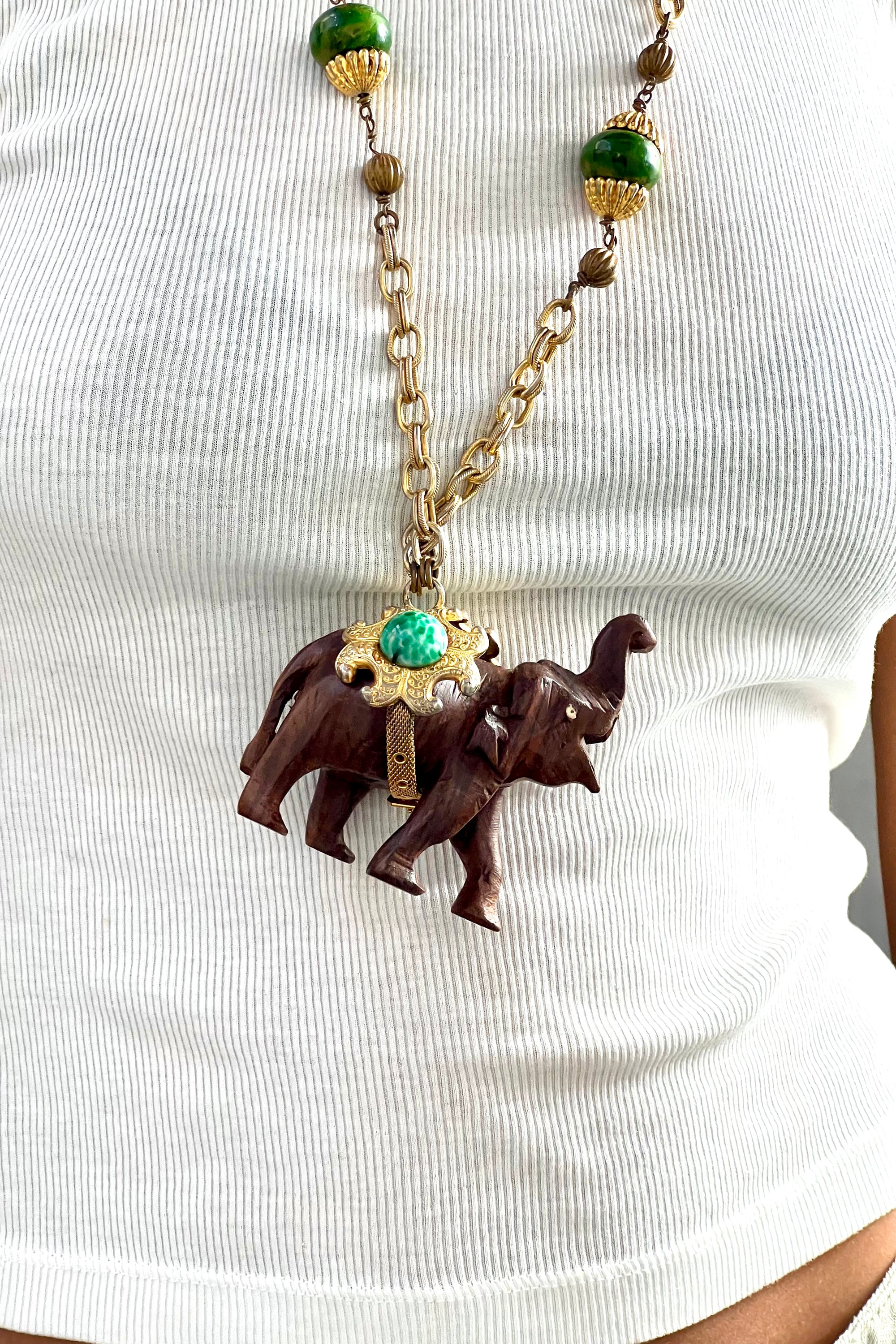 Vintage Hand Carved Lucky Elepant Necklace Selected by Anna Corinna