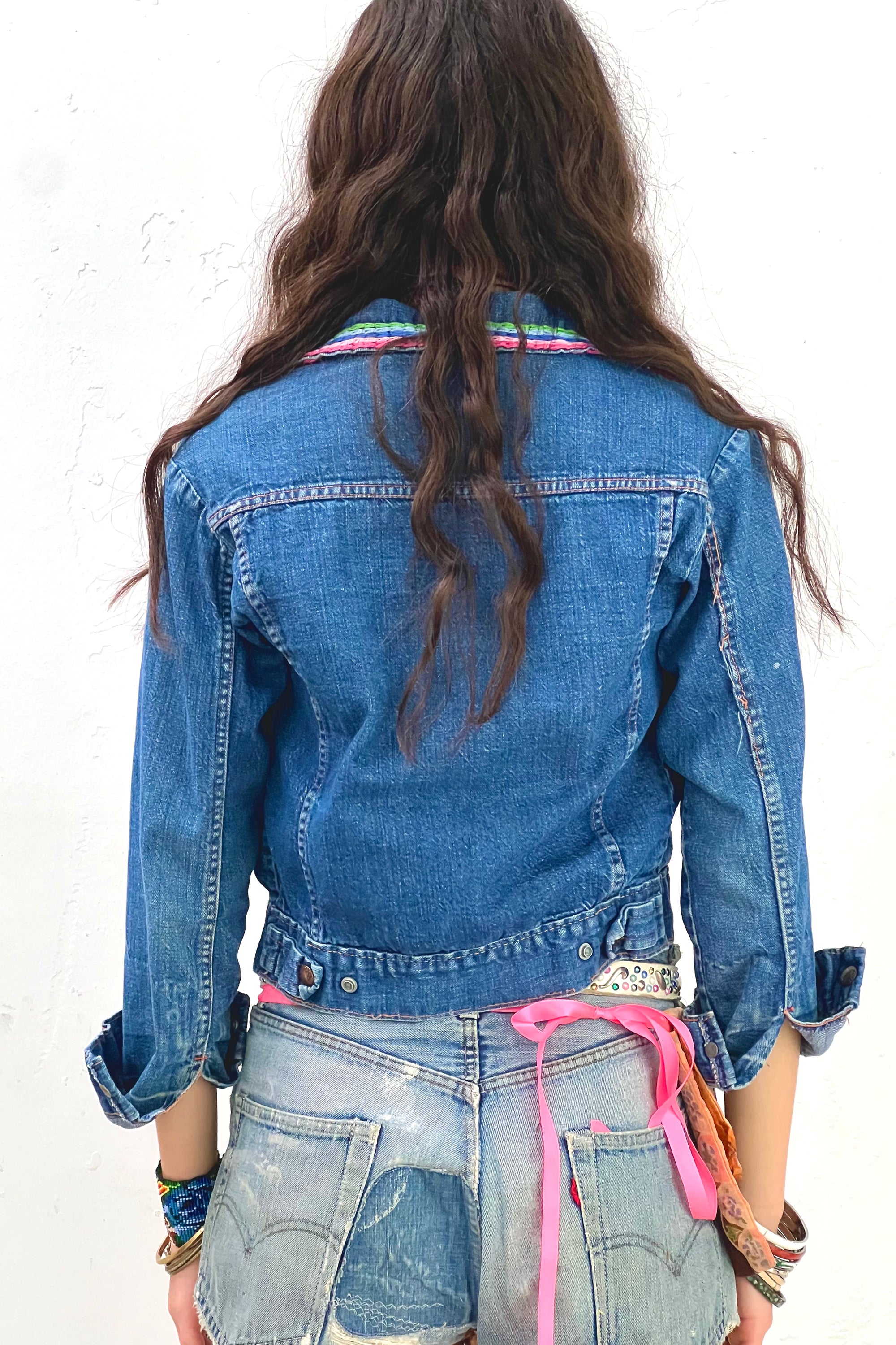 Vintage Hand Embroidered Put On Shop Denim Jean Jacket Selected by Anna Corinna