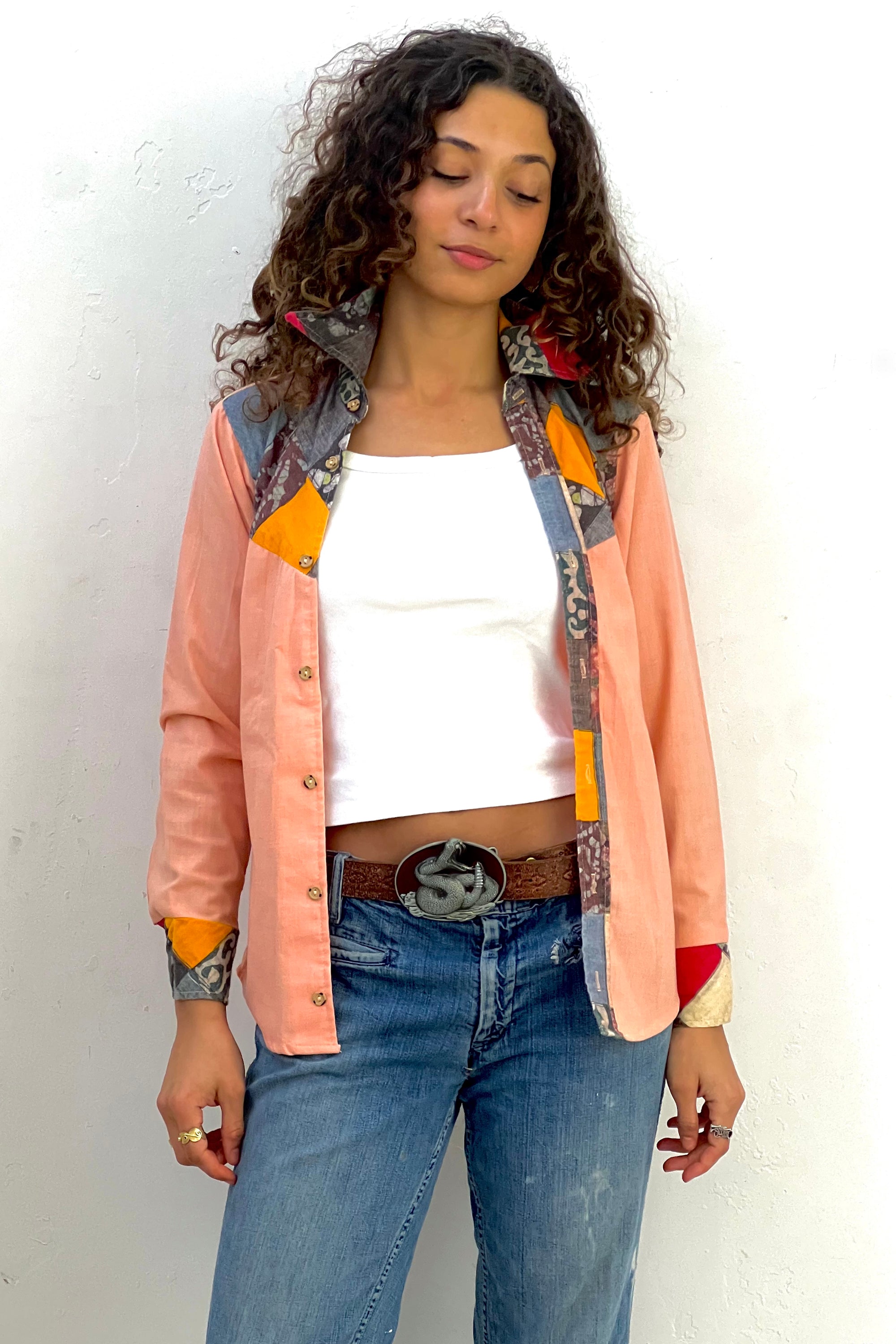 Vintage Peach Patches Button Down Top