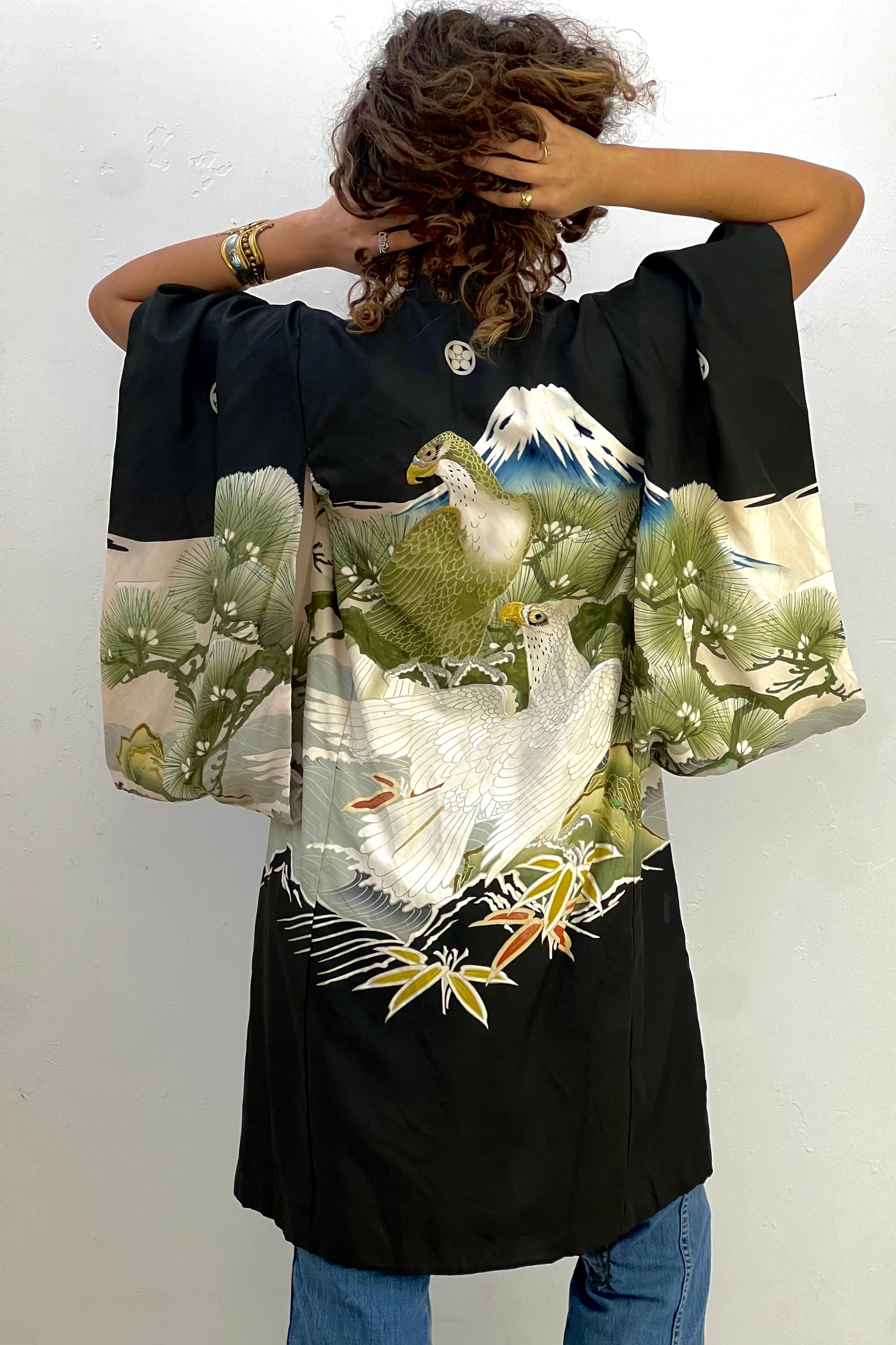 Vintage Silk Embroidered Falcons Kimono