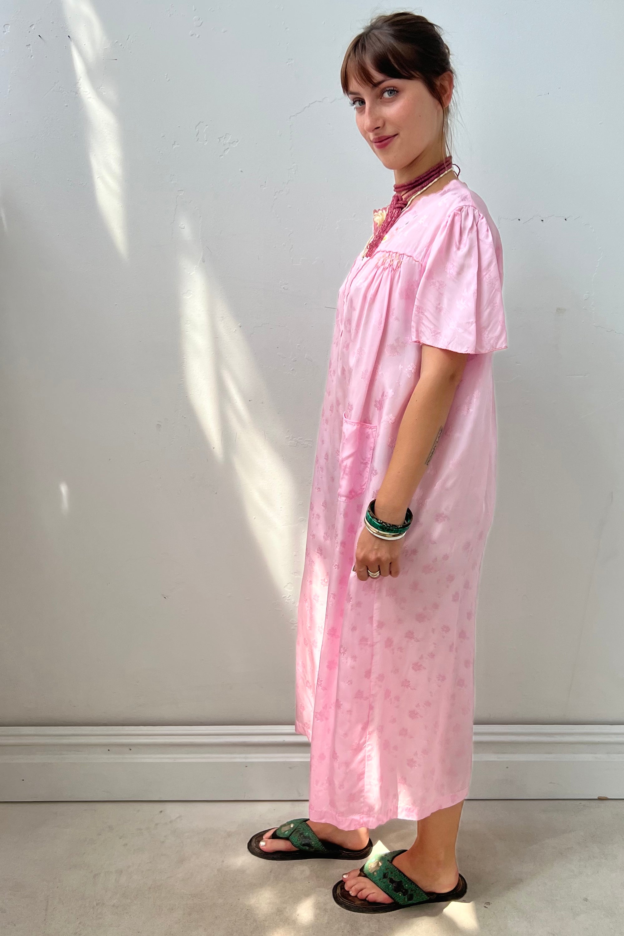 Vintage Embroidered Silky Dress, size L