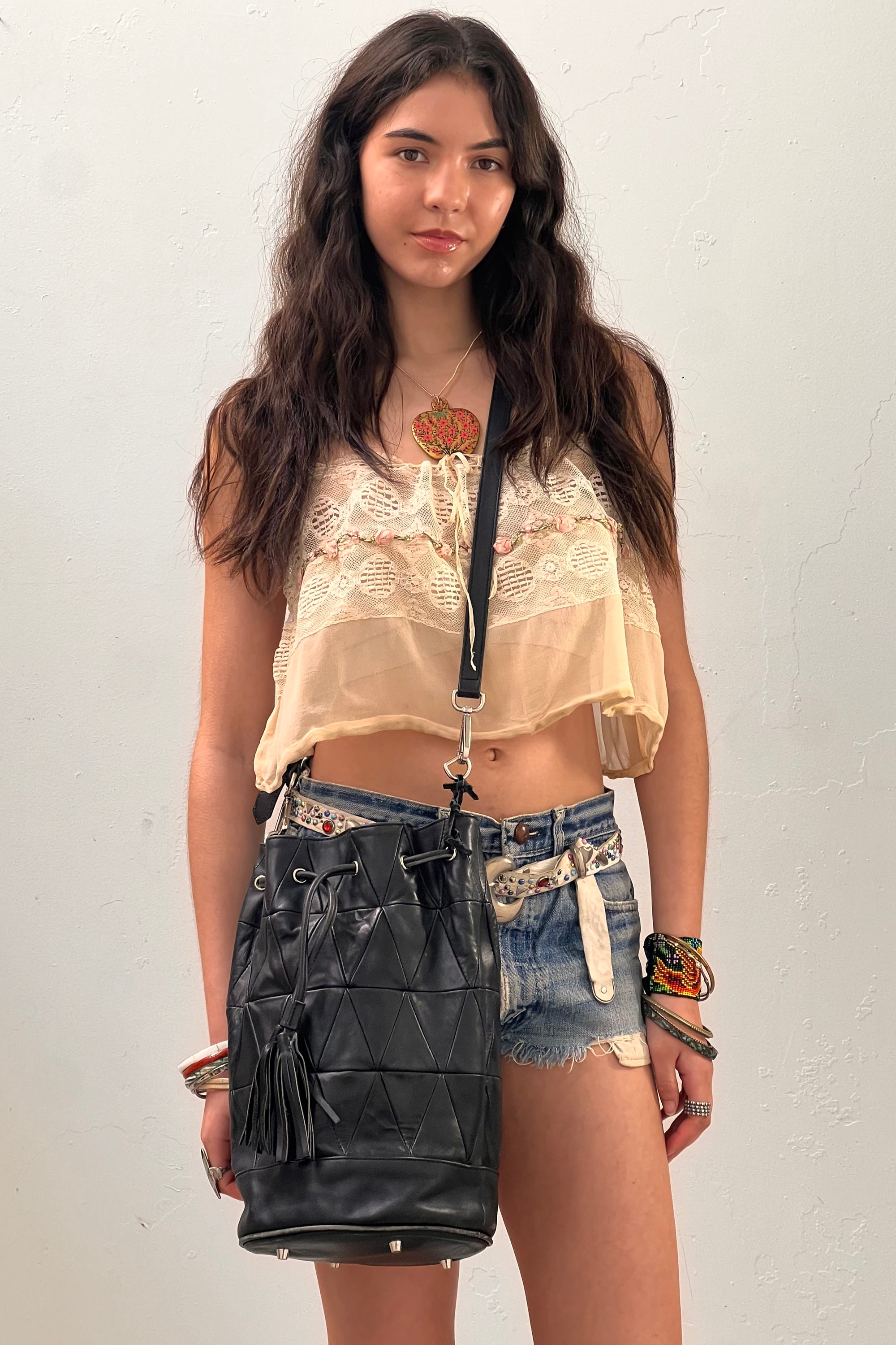 Vintage Leather Patchwork Bucket  Bag Selected by Anna Corinna