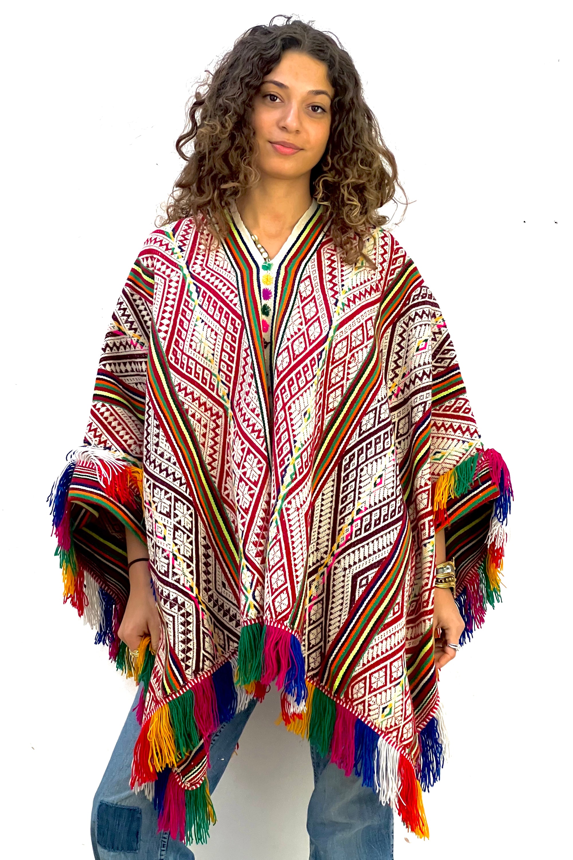 Vintage Hand Woven Wool Poncho