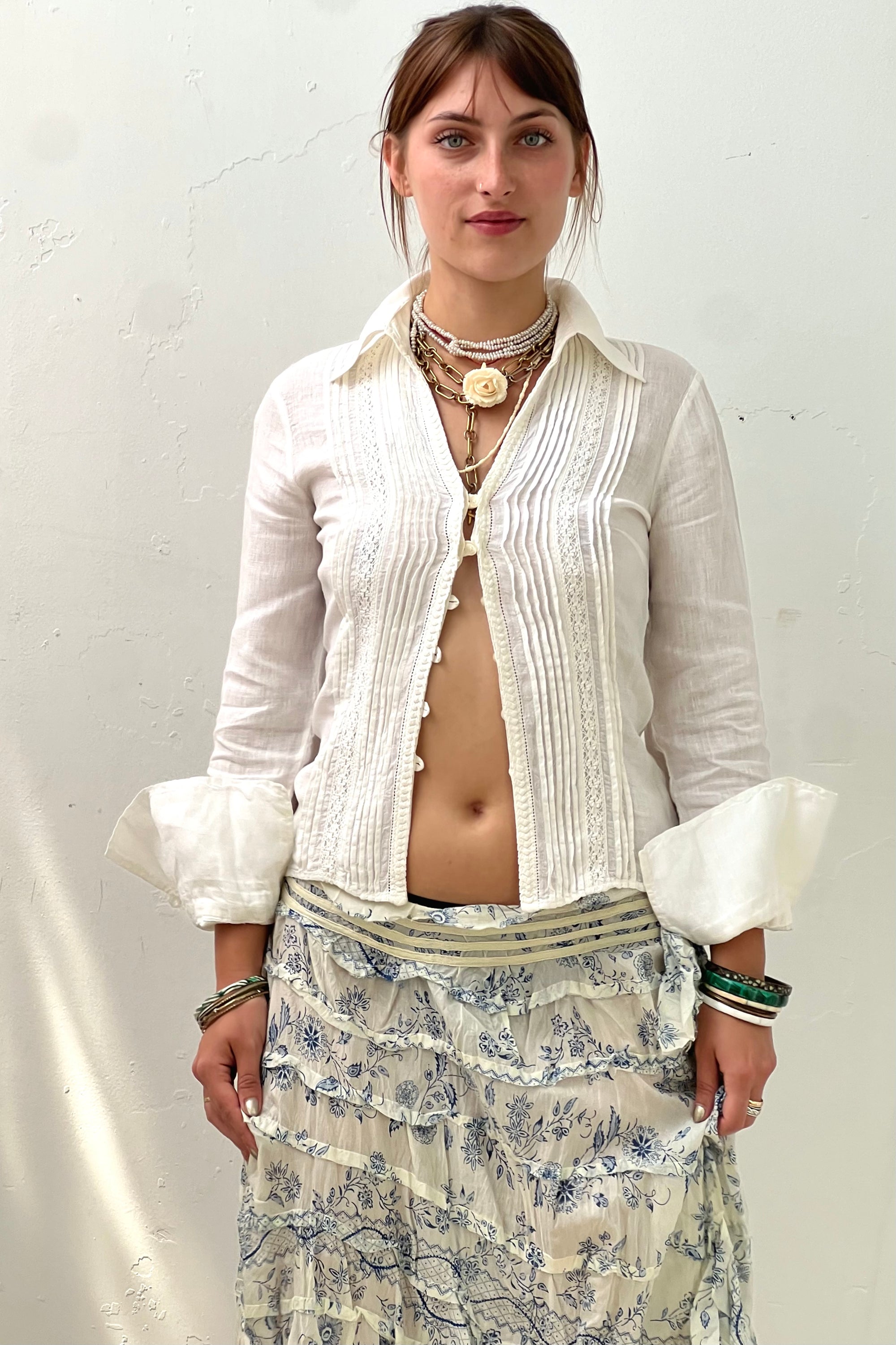 Vintage Linen Pintuck Top, size XS/S