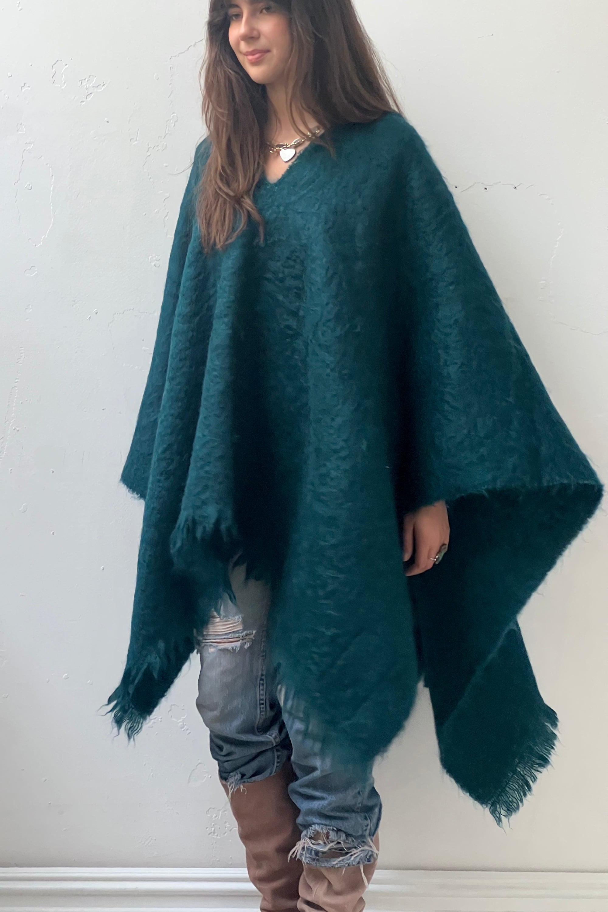 Anna Corinna Reworked Vintage Woven Teal Poncho