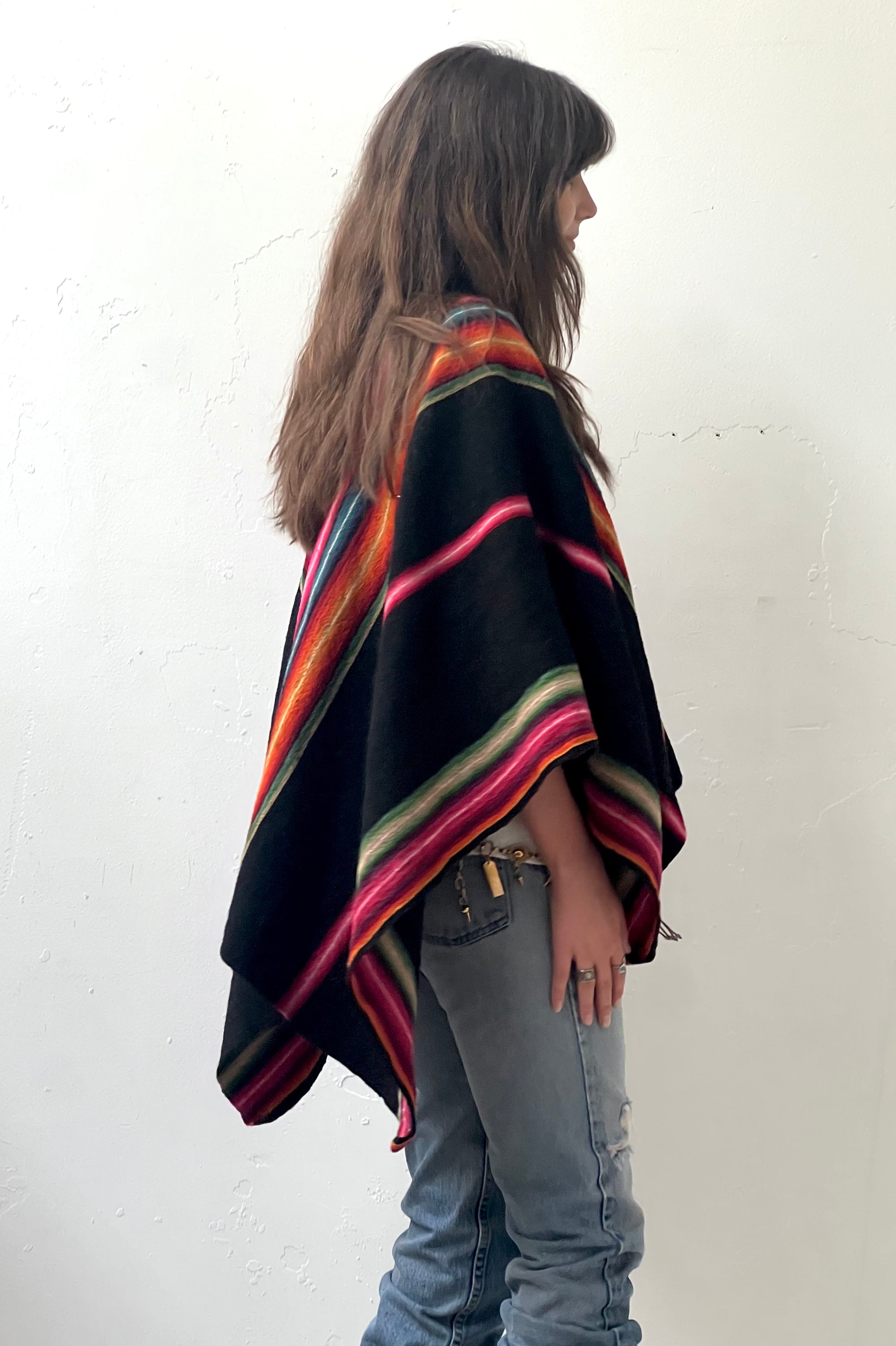 Anna Corinna Reworked Vintage Hand Woven Midnight Wool Poncho