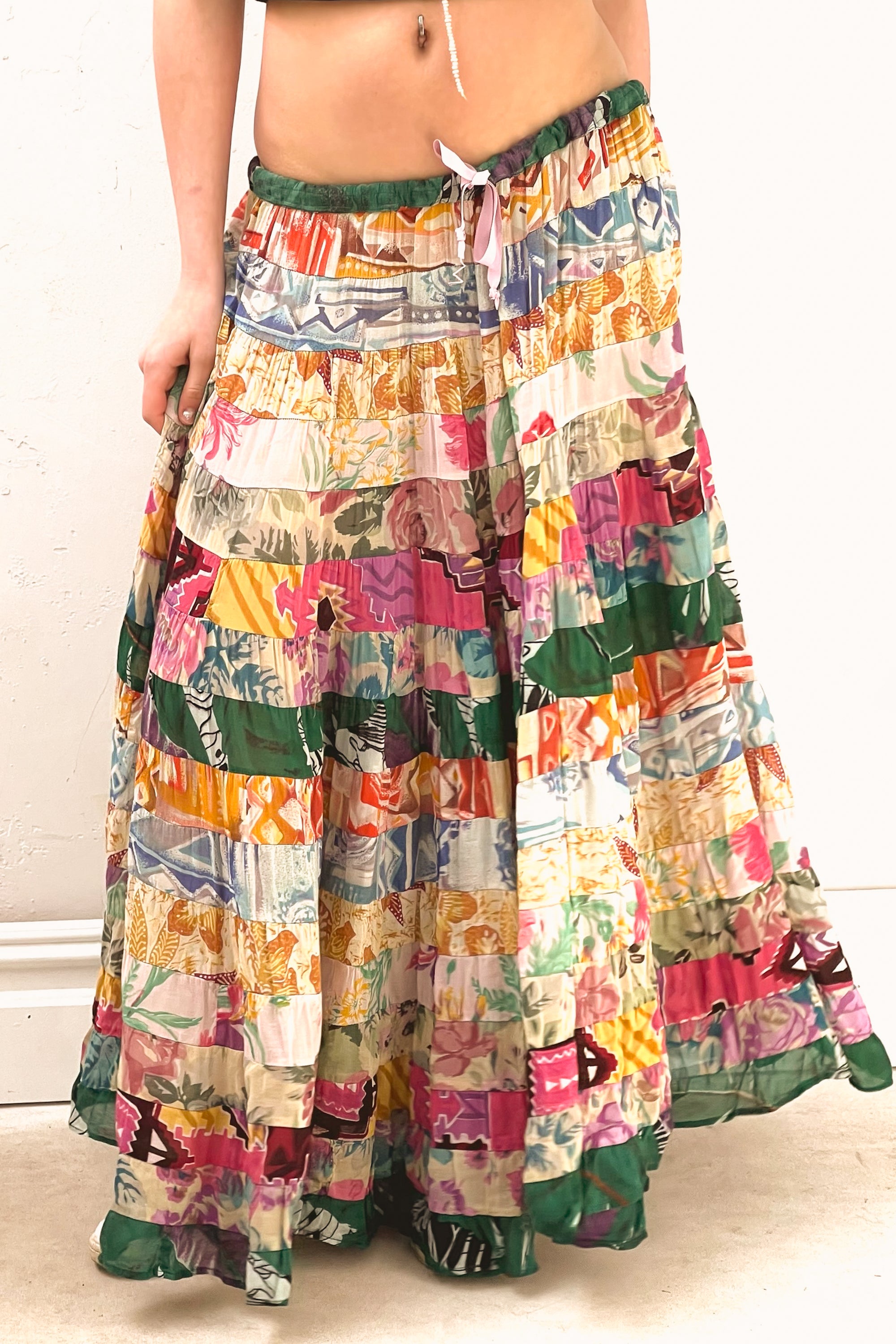 Vintage Patchwork Tiered Skirt