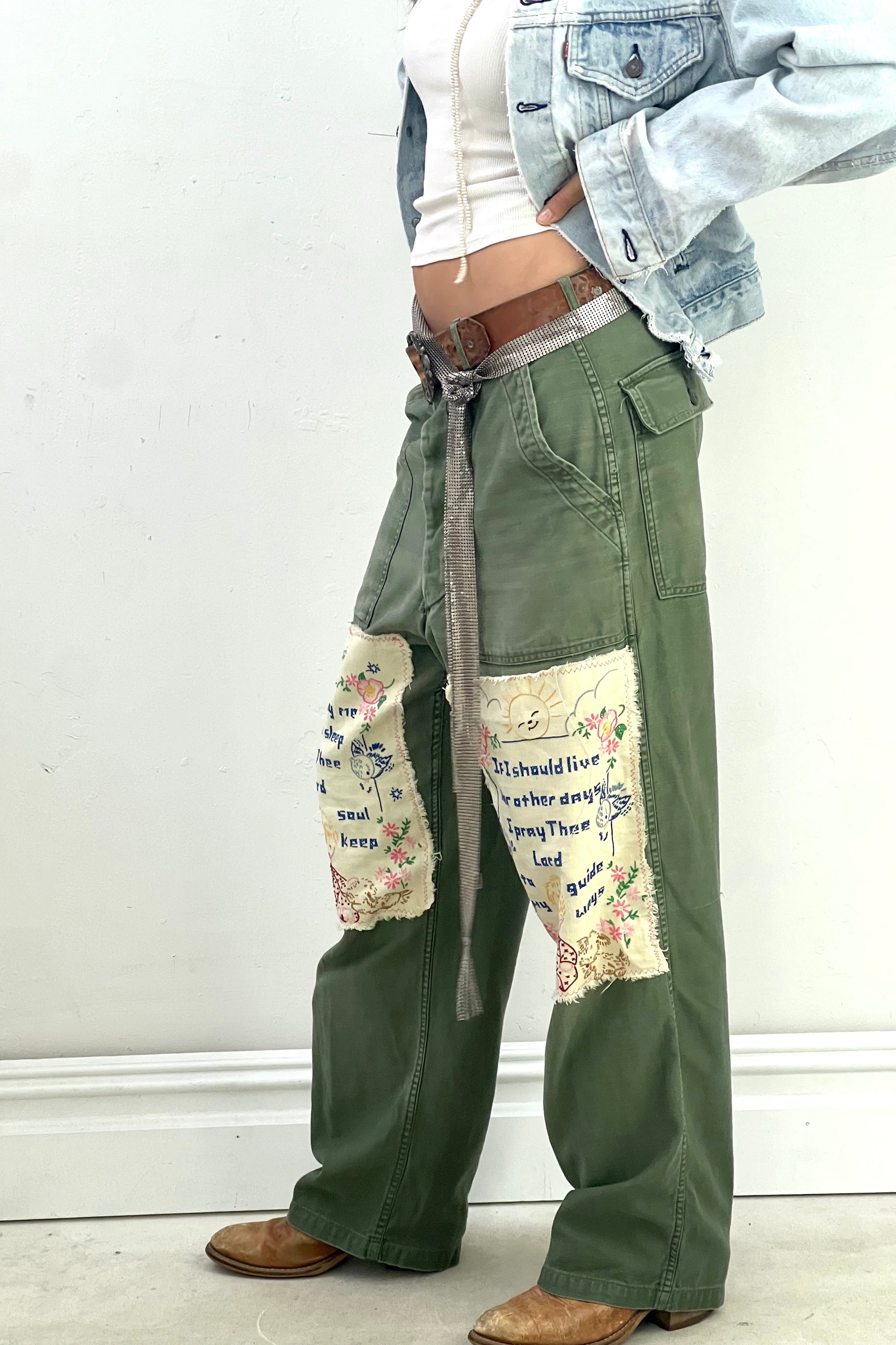 Anna Corinna Reworked Vintage Army Sleep Patched Pants