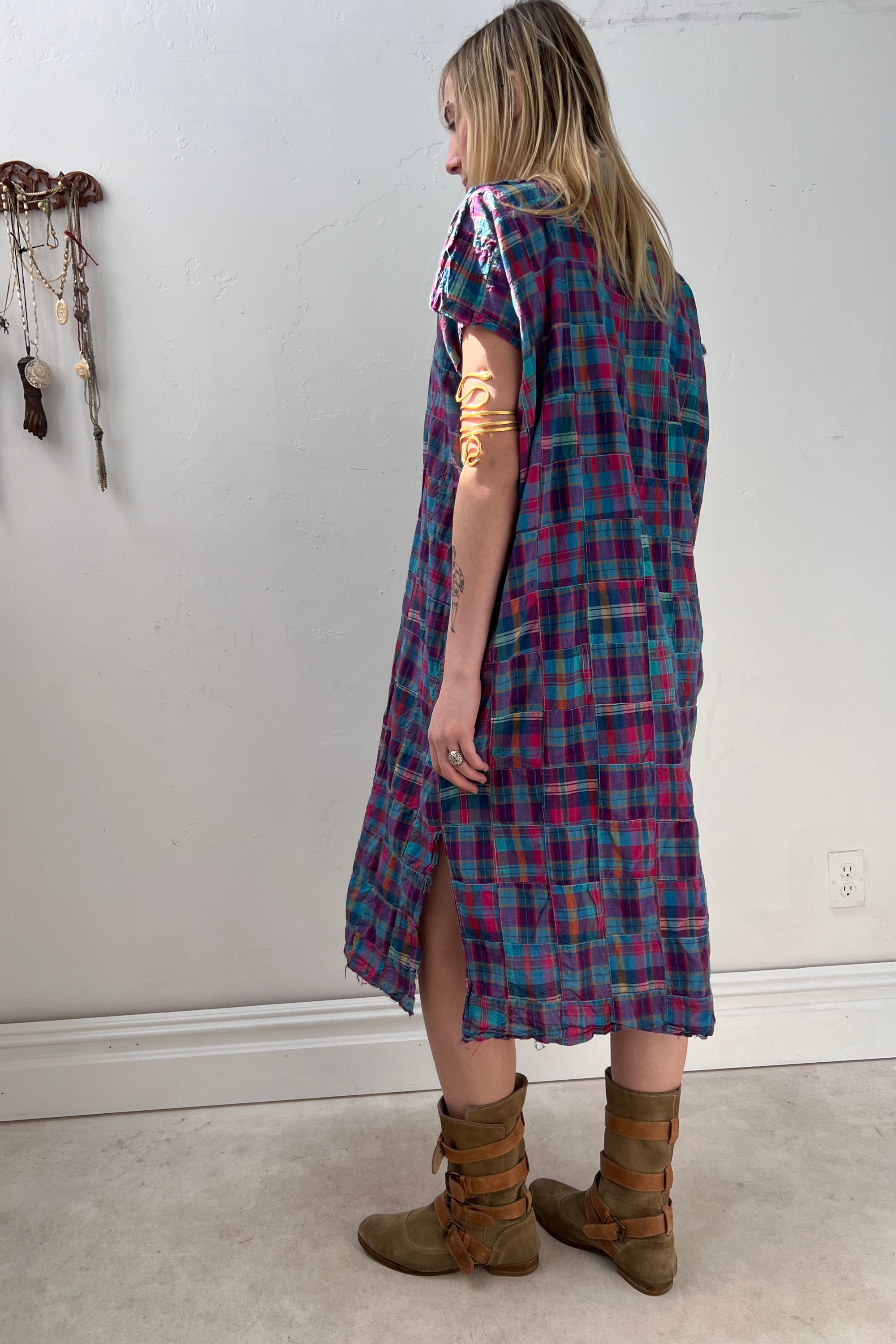 Anna Corinna Reworked Vintage Madras Patchwork Smock Dress