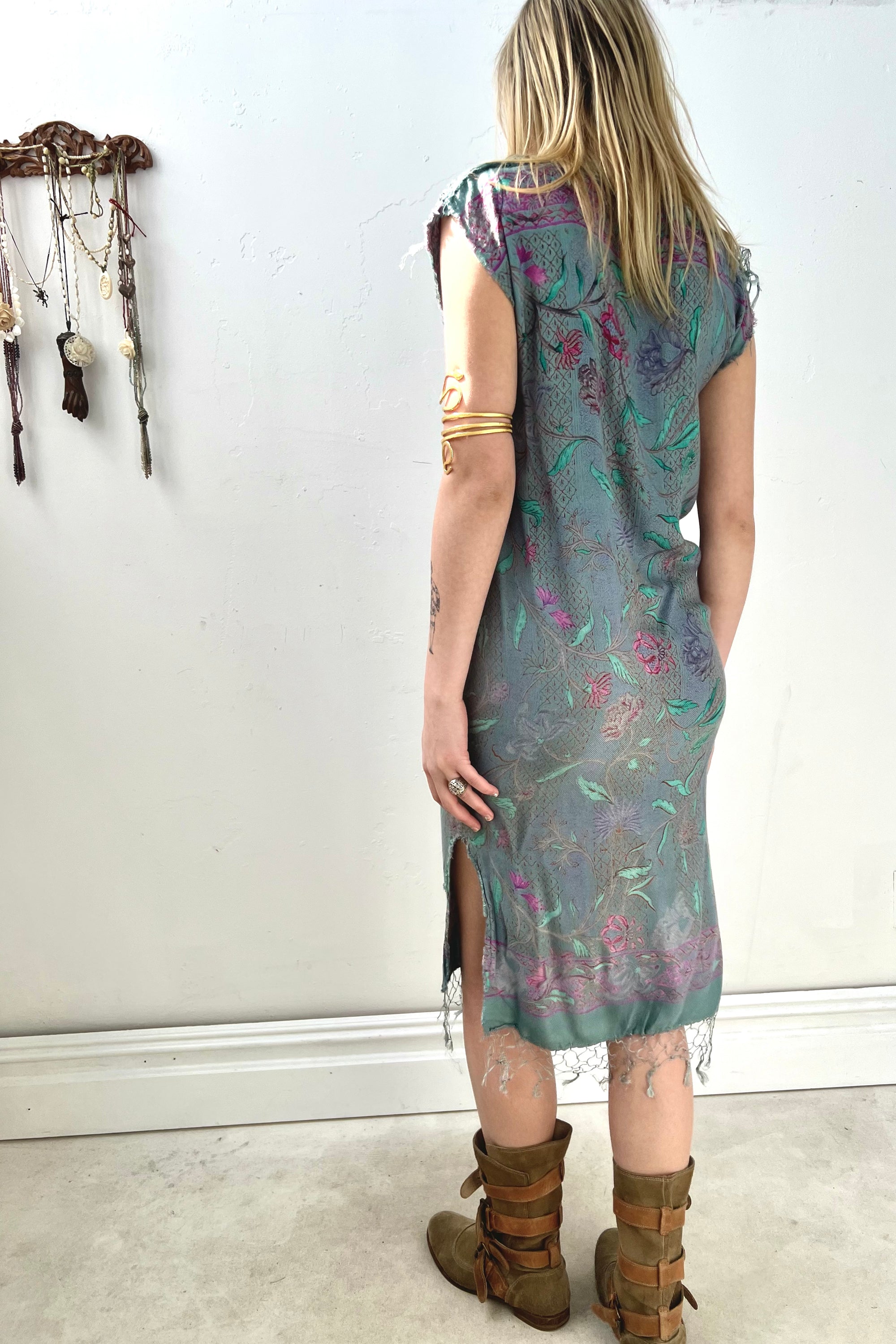 Anna Corinna Reworked Vintage Fringy Slate Smock Dress