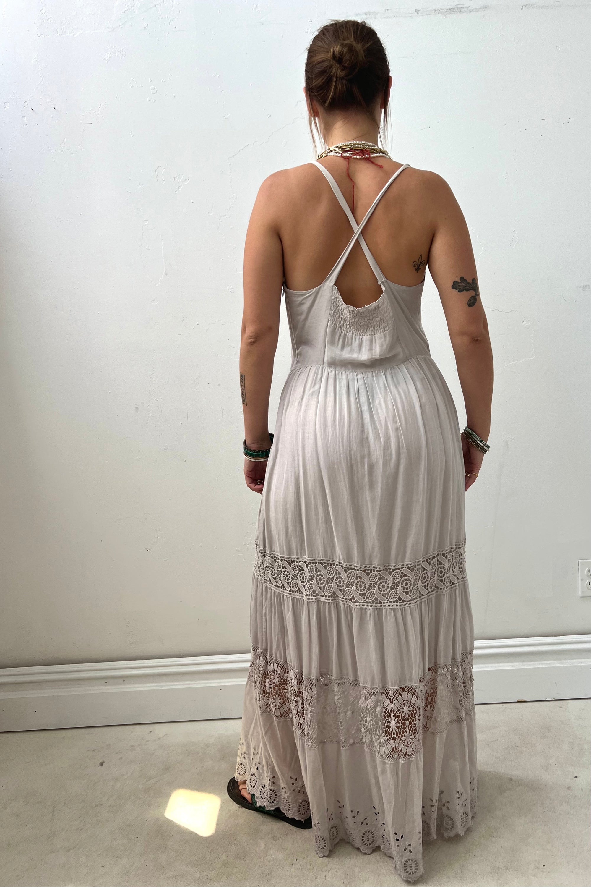 Vintage Tiered Eyelet Embroidered Maxi Dress Selected by Anna Corinna