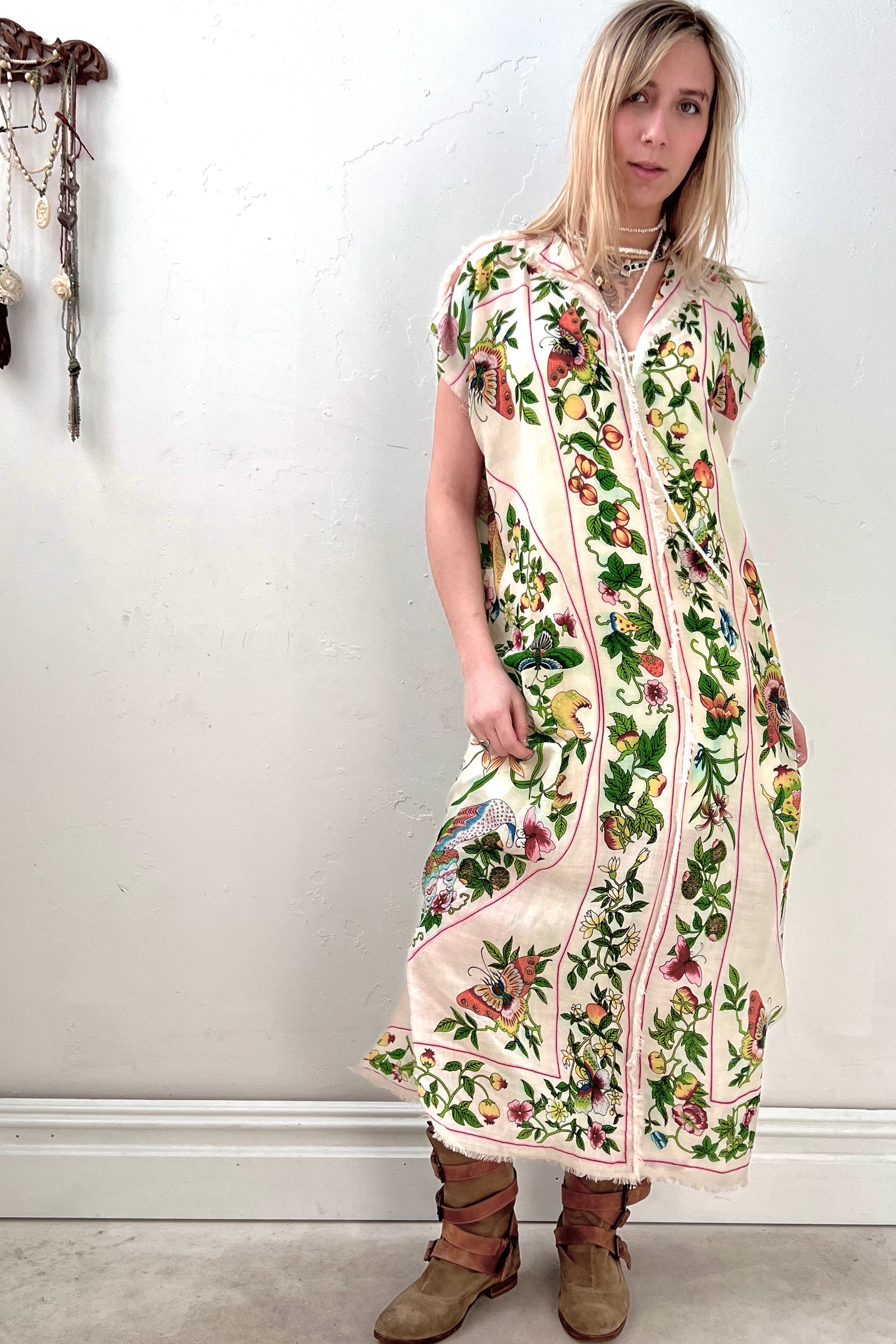 Anna Corinna Reworked Vintage Wool Butterfly Flowers Smock Dress