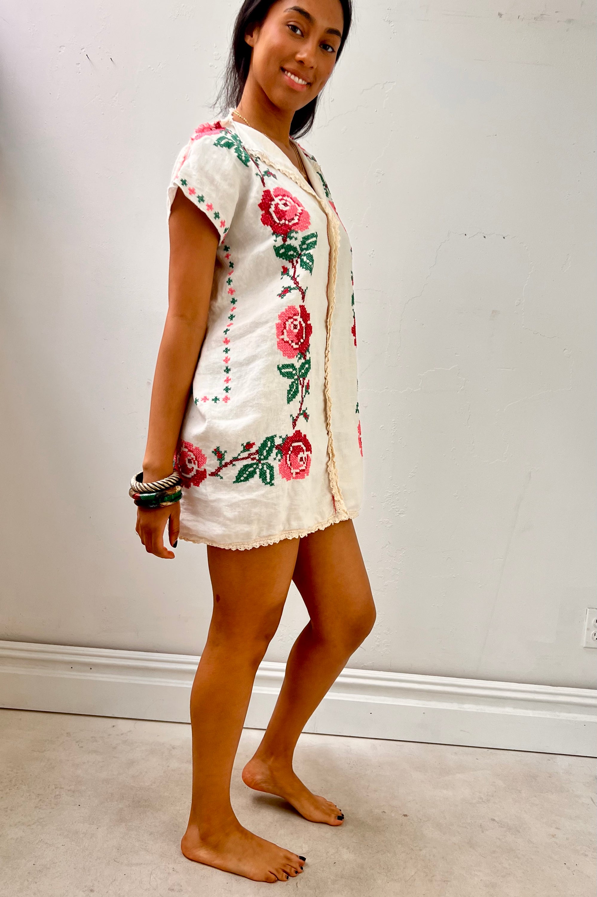 Anna Corinna Reworked Cross Stitch Roses Smock Dress