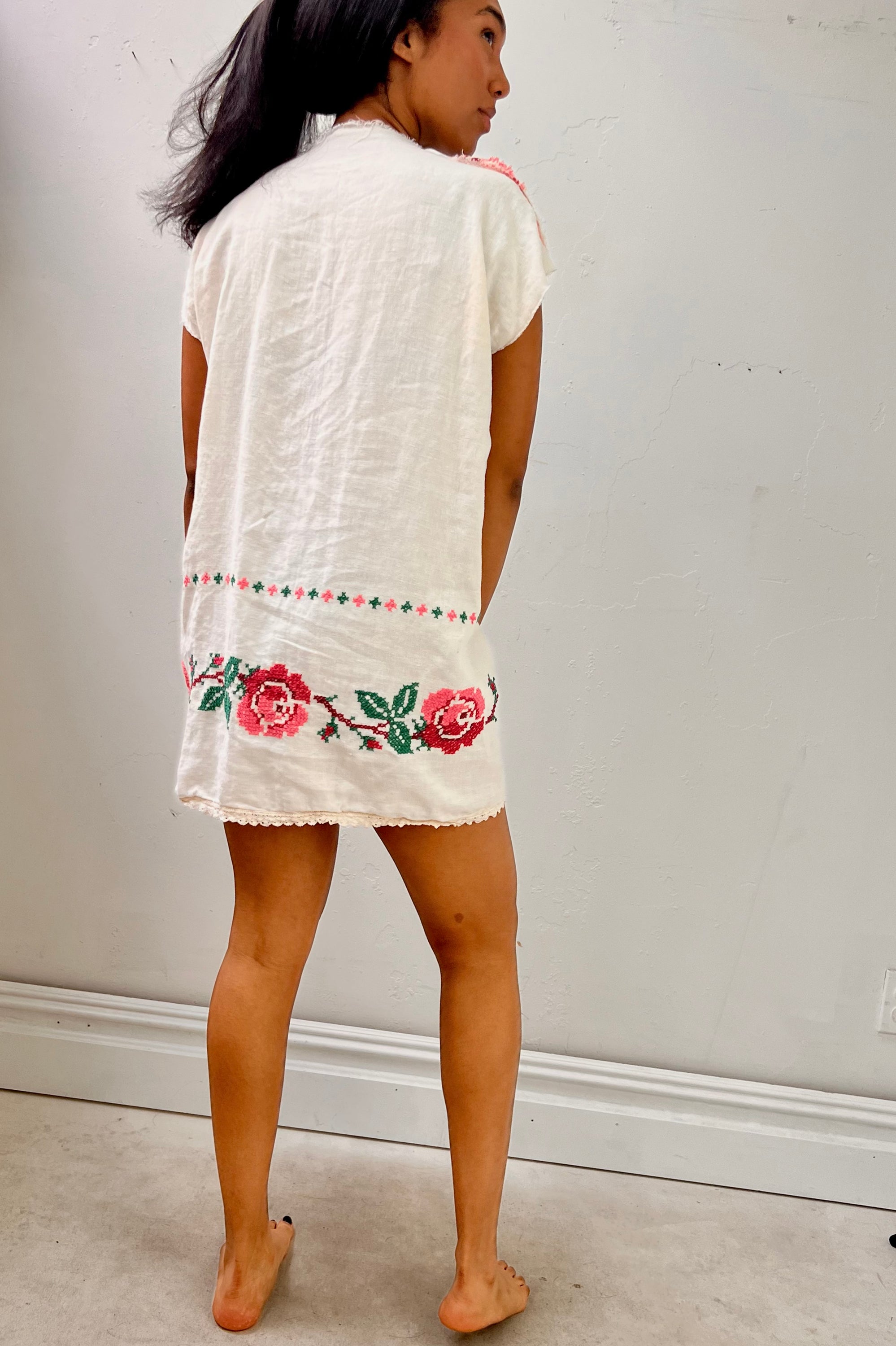 Anna Corinna Reworked Cross Stitch Roses Smock Dress
