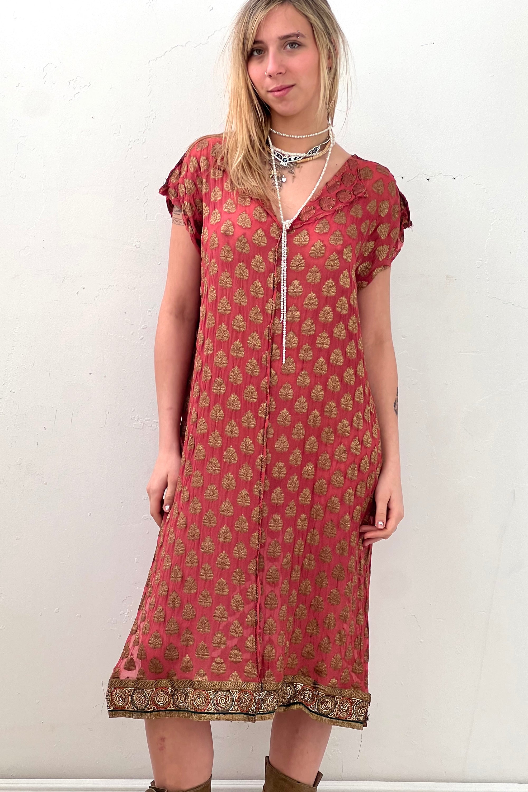 Anna Corinna Reworked Vintage Silk Brocade Smock Dress