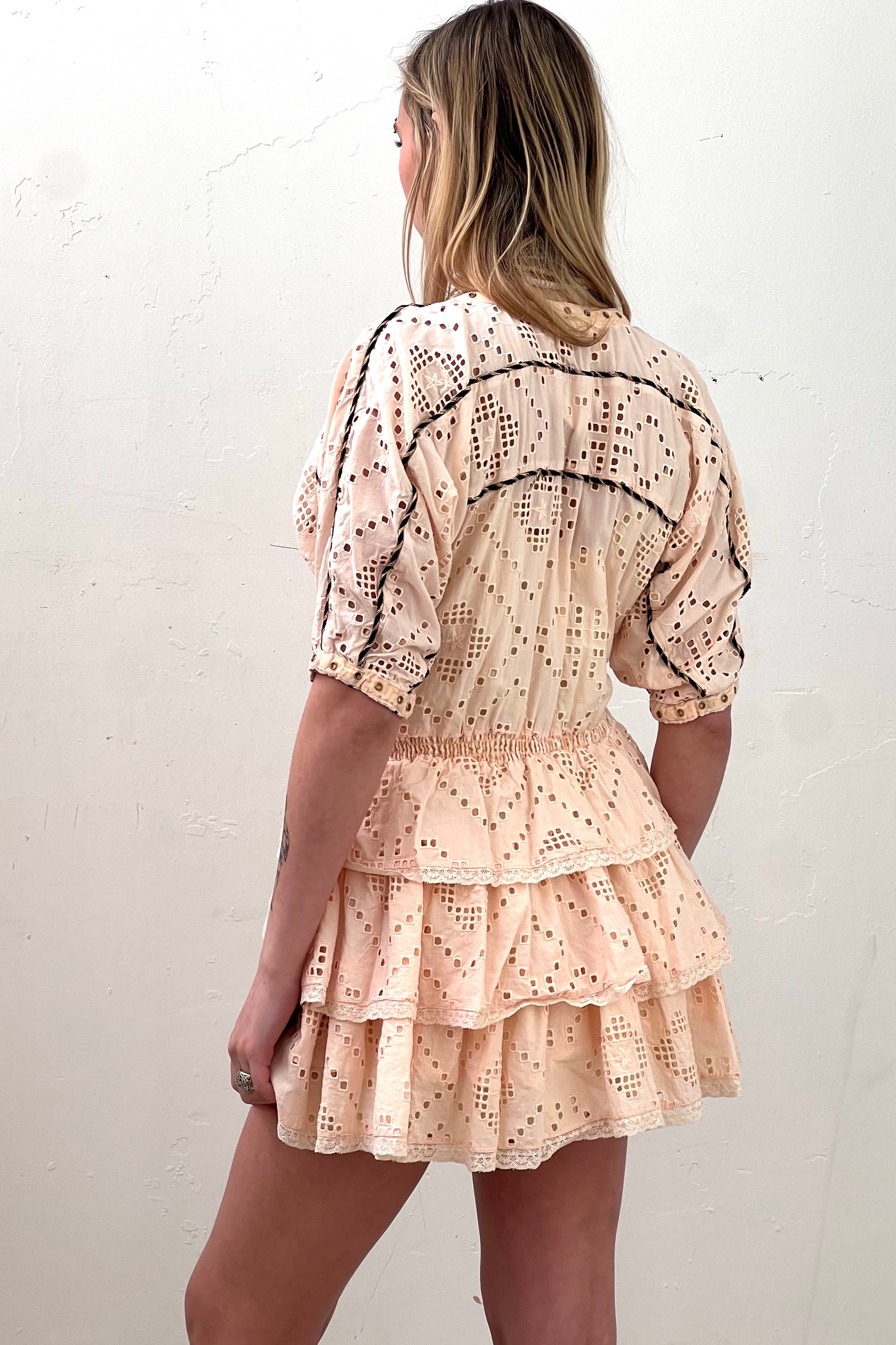 Vintage Peach Eyelet Mini Dress