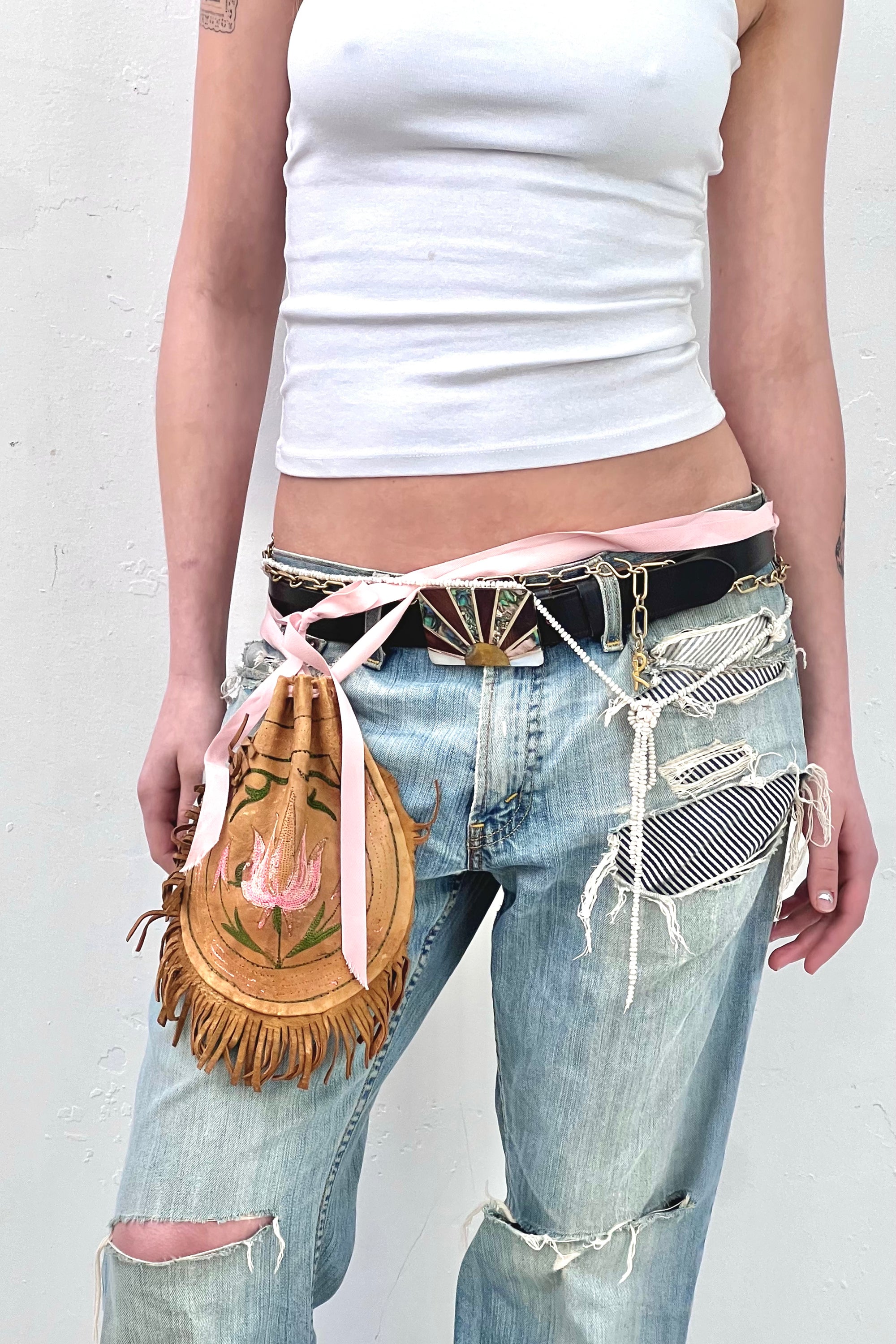 Anna Corinna Reworked Embroidered Suede Belt Bag