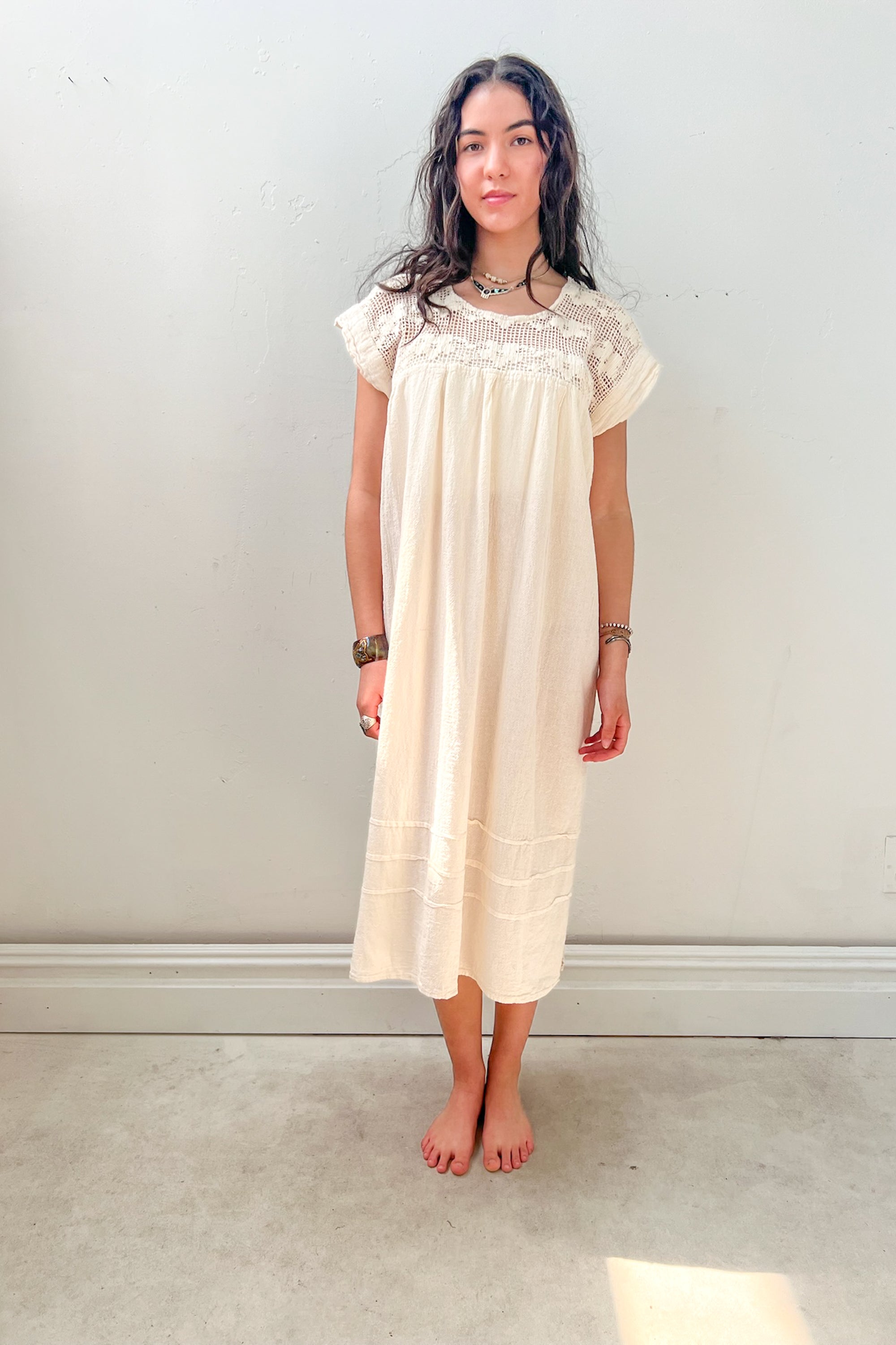 Vintage Blanco Cotton Crochet Gauzey Dress