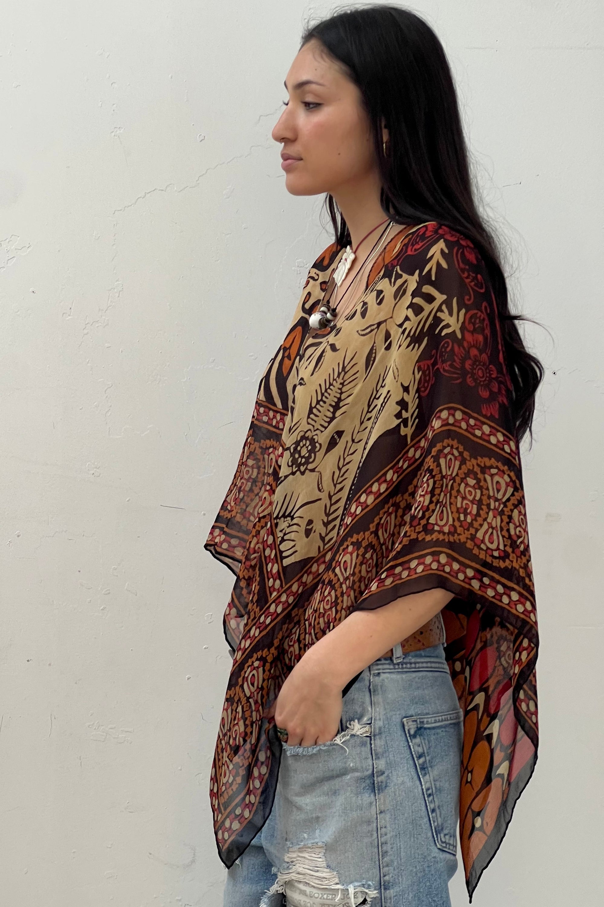 Anna Corinna Reworked Vintage Silk Chiffon Dana Buchman Poncho Top