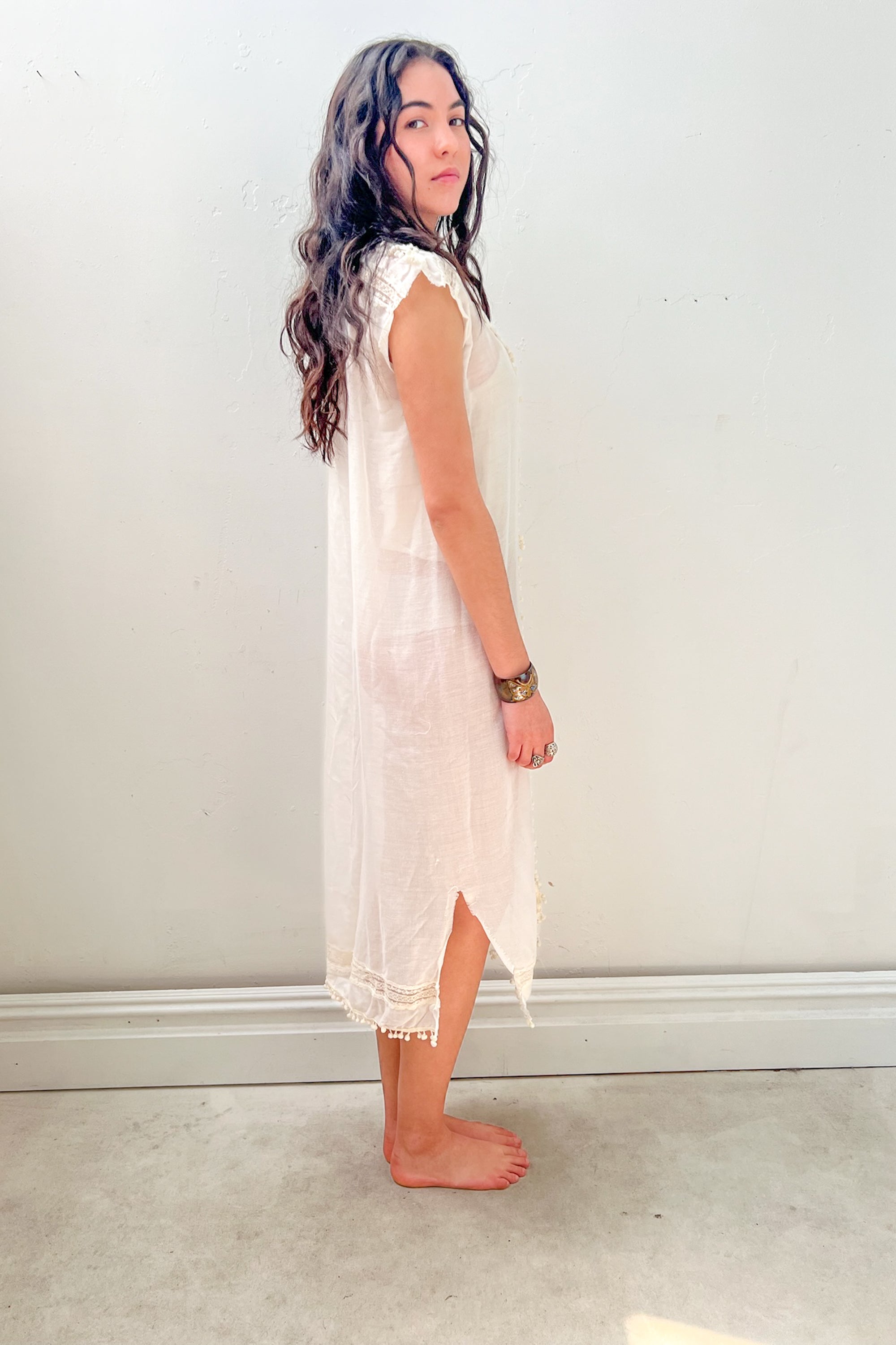 Anna Corinna Reworked Vintage Sheer Laced Smock Dress