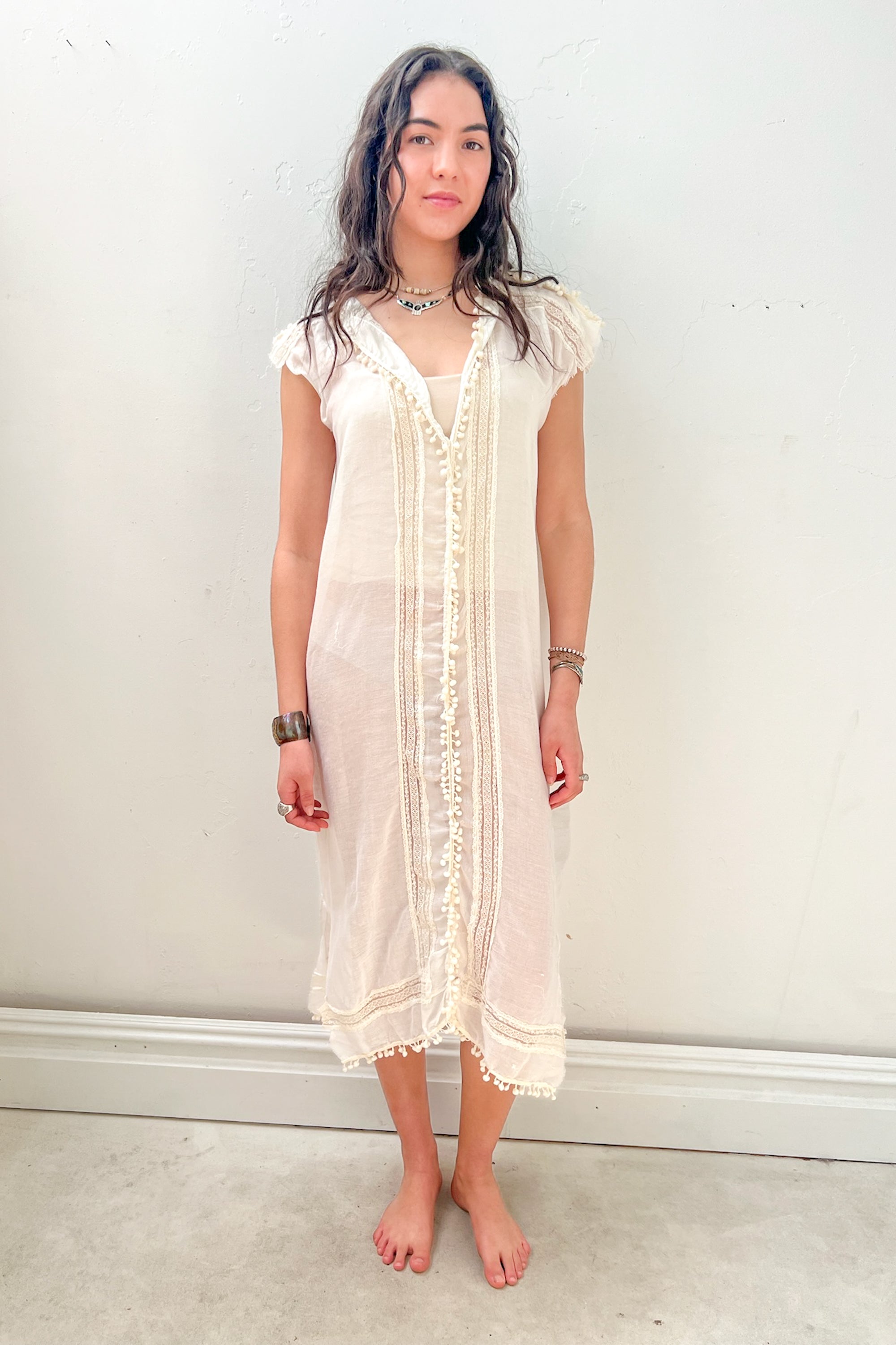 Anna Corinna Reworked Vintage Sheer Laced Smock Dress