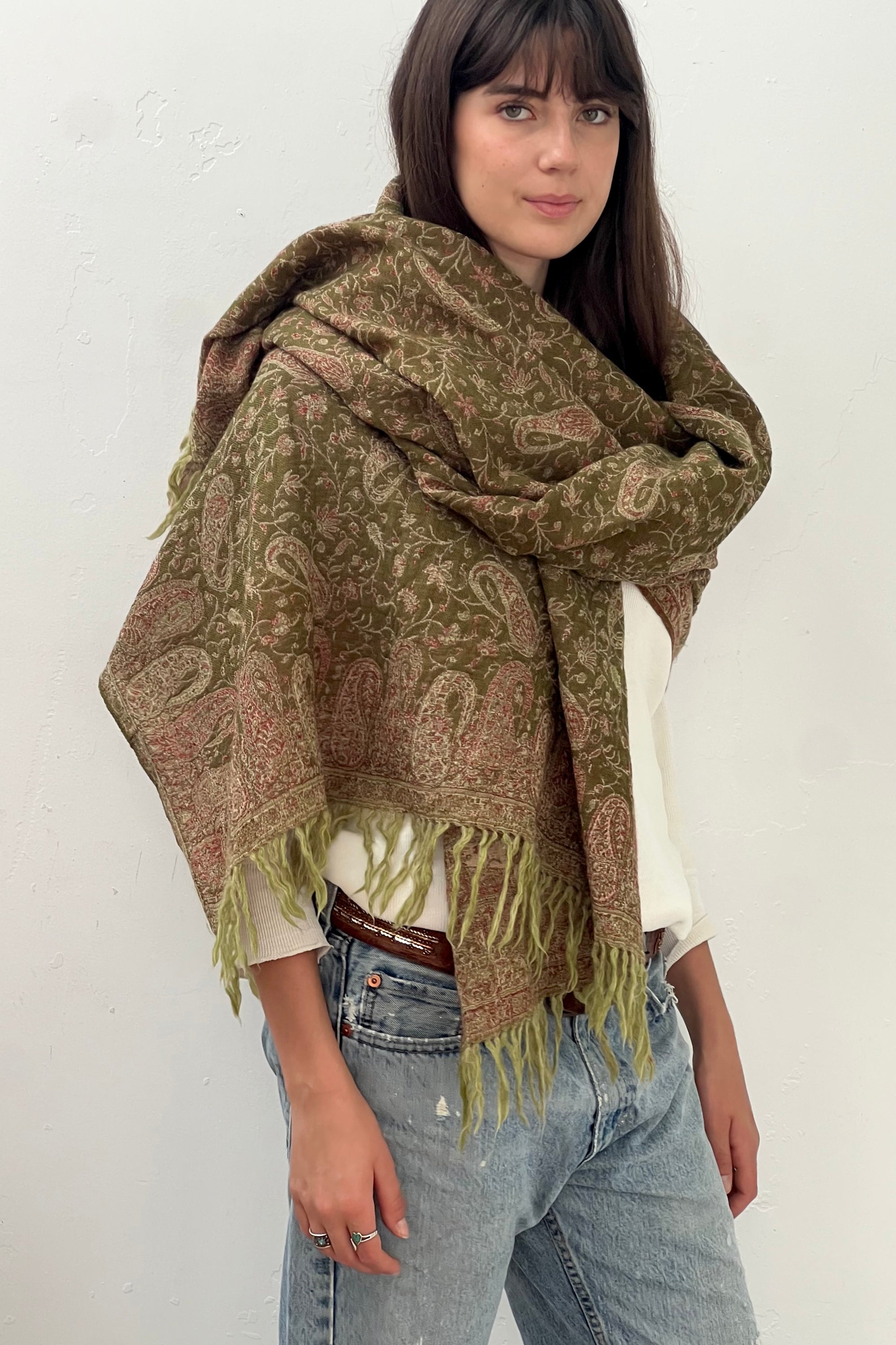 Vintage Wool Woven Paisley Shawl Scarf Selected by Anna Corinna