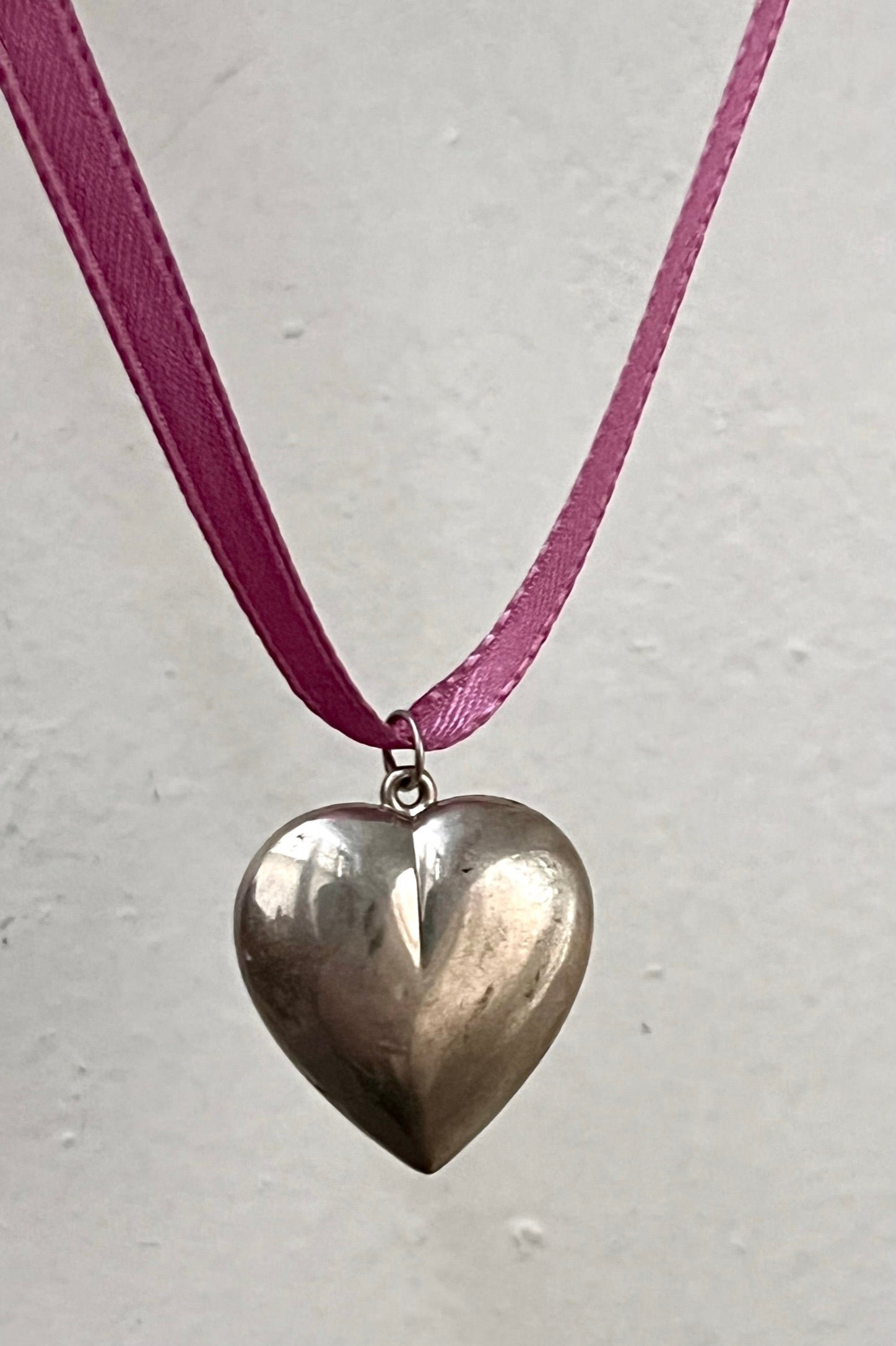 Vintage Sterling Silver Puffy Heart Necklace Selected by Anna Corinna