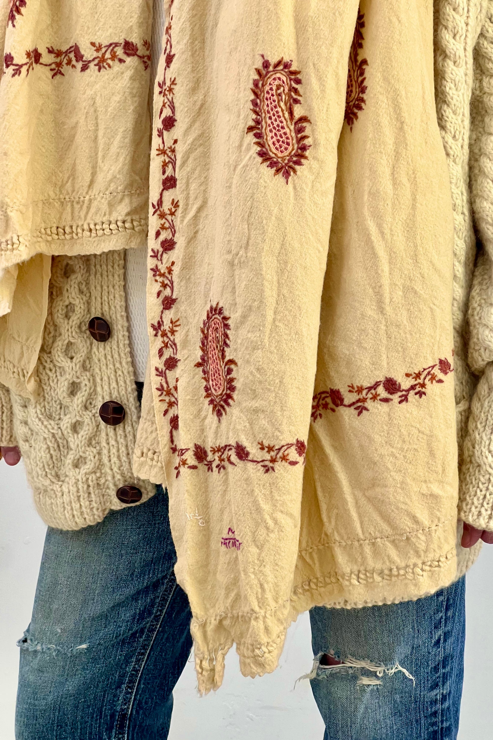 Vintage Hand Embroidered Wool Scarf