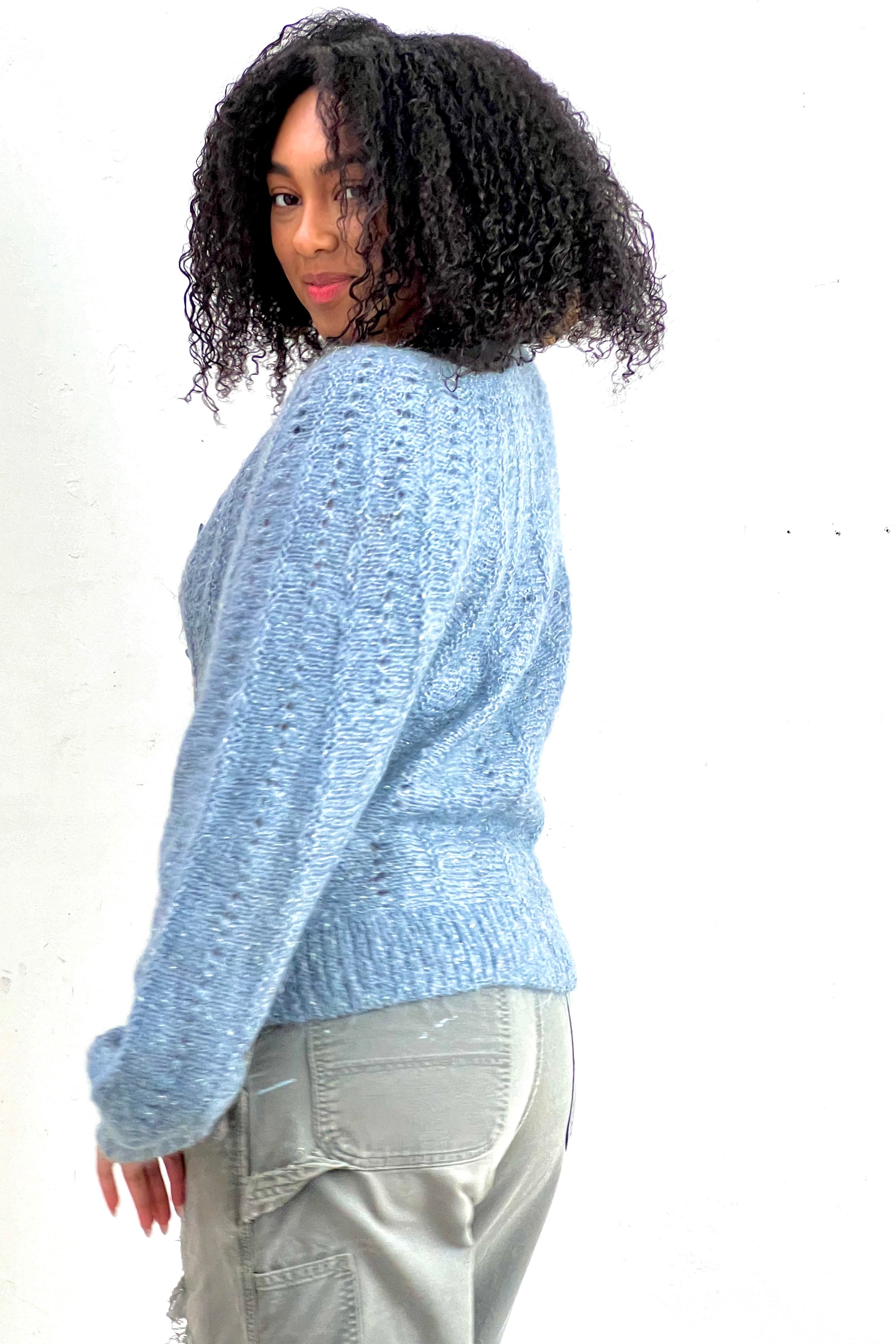 Vintage Hand Knit Sky Sparkle Cardi Selected by Anna Corinna