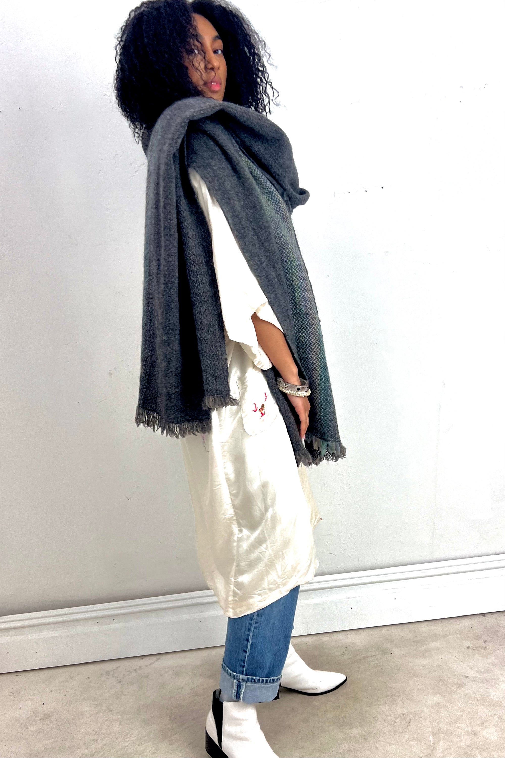 Vintage Hand Woven Wool Maxi Scarf