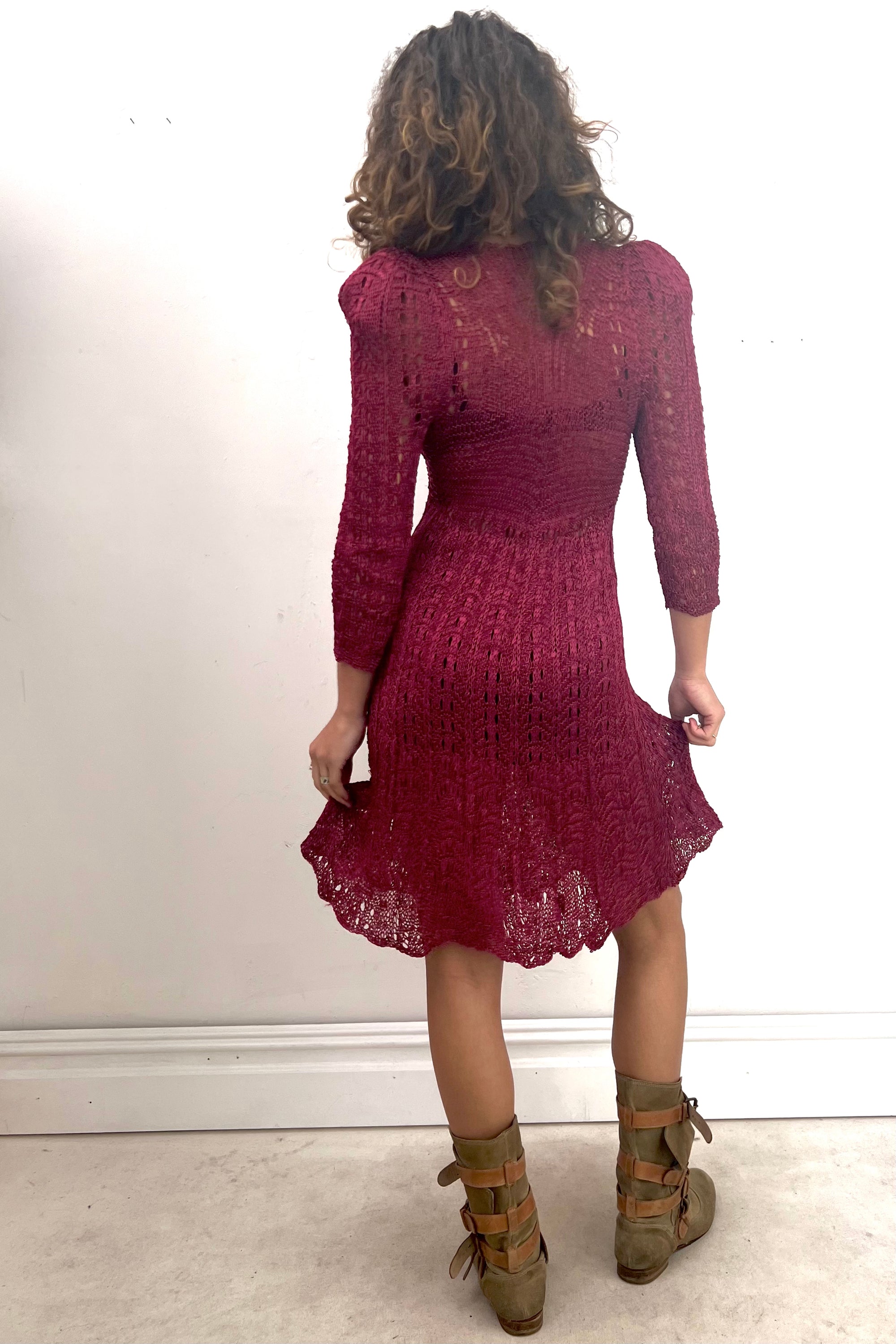 Vintage Hand Knit Wine Dress