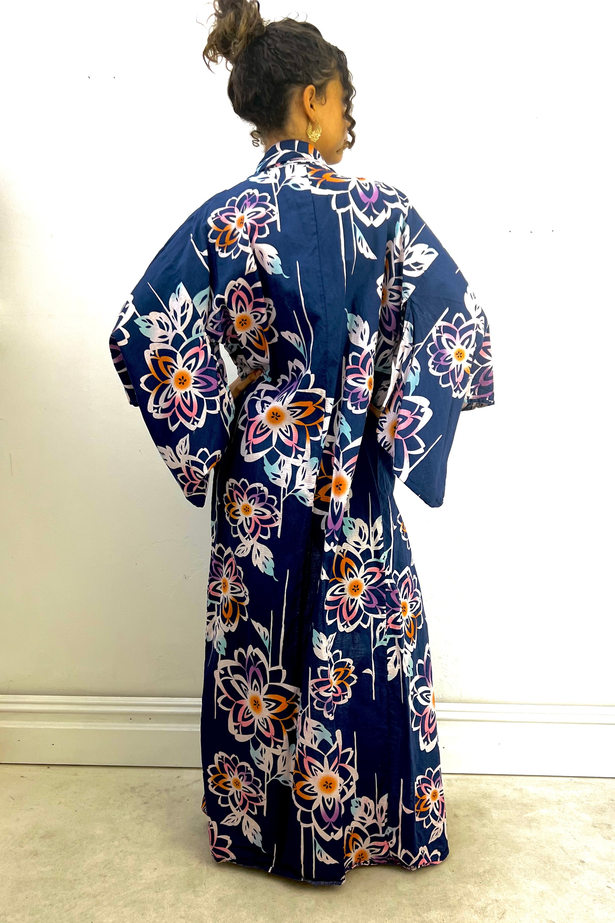 Vintage Cotton Blue Flowers Kimono
