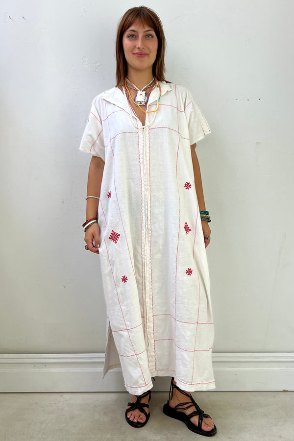 Anna Corinna Reworked Vintage Cross Stitched Maxi Smock Dress