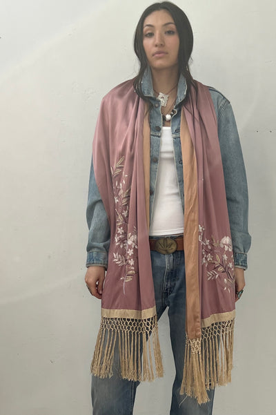 Vintage Silk Hand Embroidered Blush Shawl, view 2