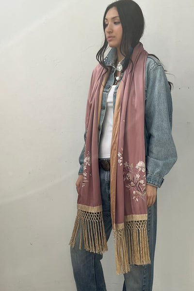 Vintage Silk Hand Embroidered Blush Shawl, view 3