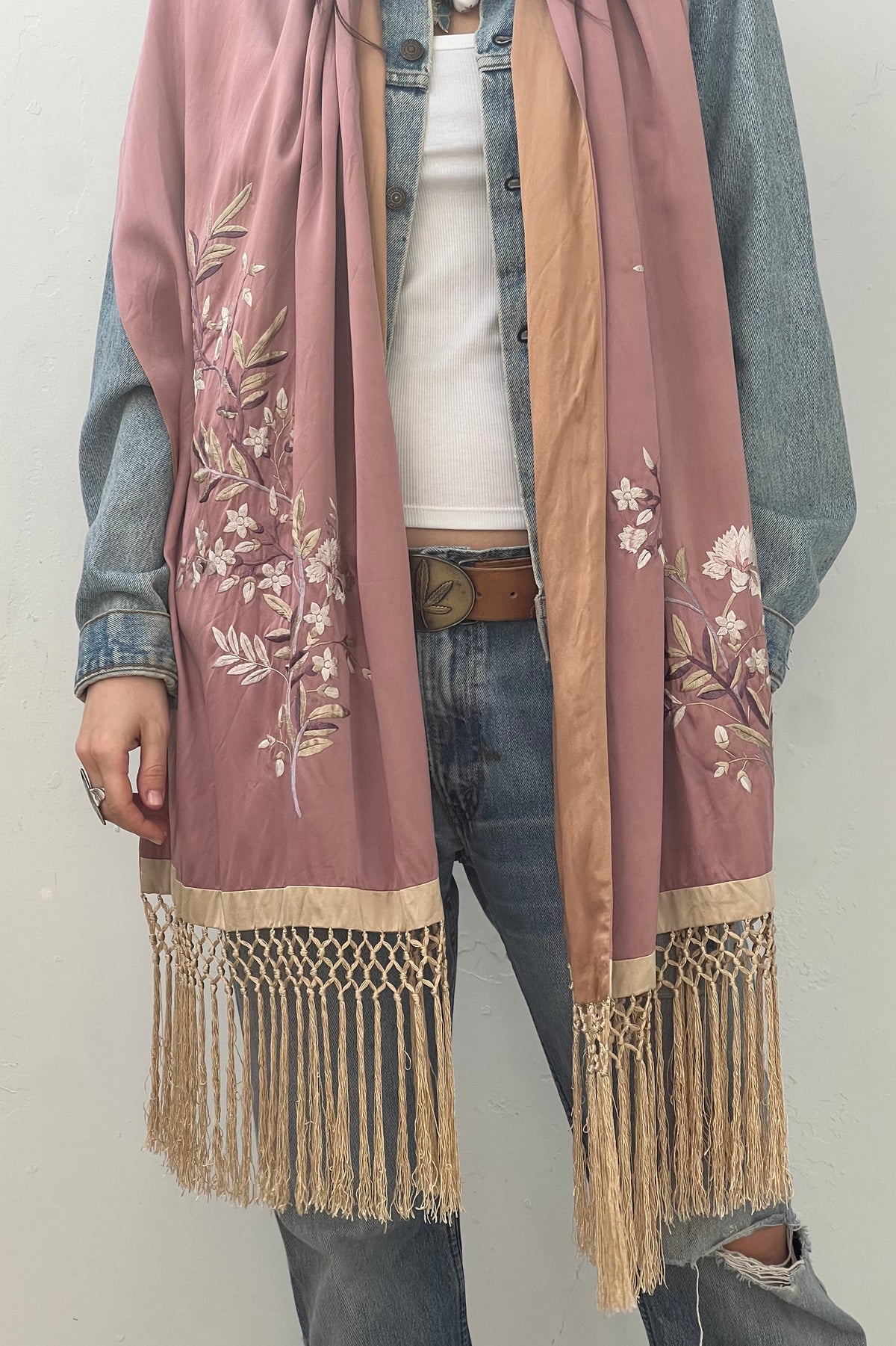 Vintage Silk Hand Embroidered Blush Shawl