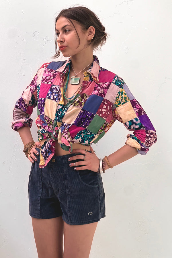 Vintage Batiq Patchwork Button Down, Cotton