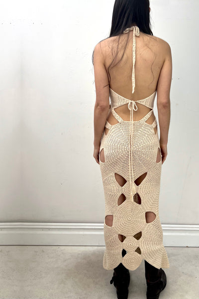 Vintage Hand Crocheted Peek A Boo Maxi Dress, view 3