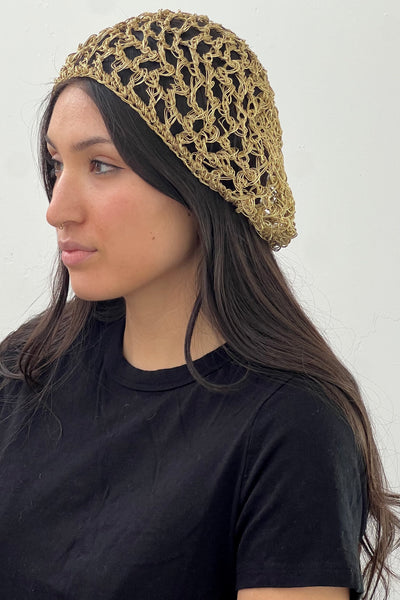 Vintage Crocheted Golden Beret, view 4