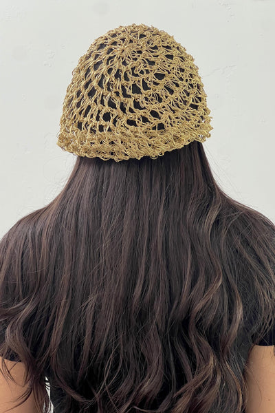 Vintage Crocheted Golden Beret, view 2