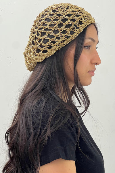 Vintage Crocheted Golden Beret