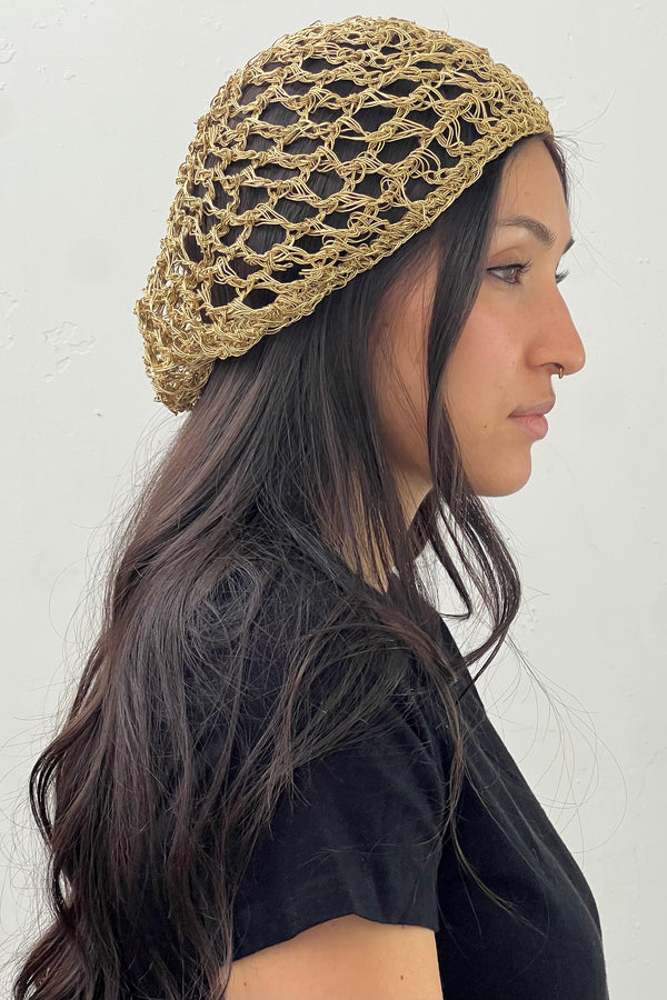 Vintage Crocheted Golden Beret