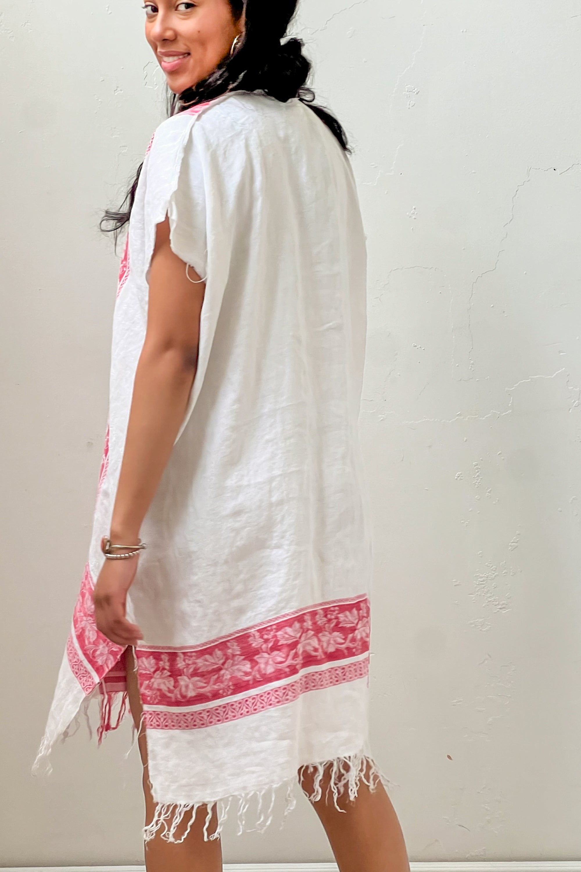 Anna Corinna Reworked Vintage Rouge Blanc Woven Damask Smock Dress