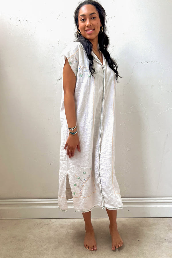 Anna Corinna Reworked Vintage Sweet Embroidery Smock Dress, Cotton