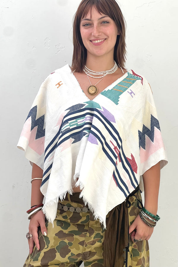 Anna Corinna Reworked Vintage Voven Poncho Top