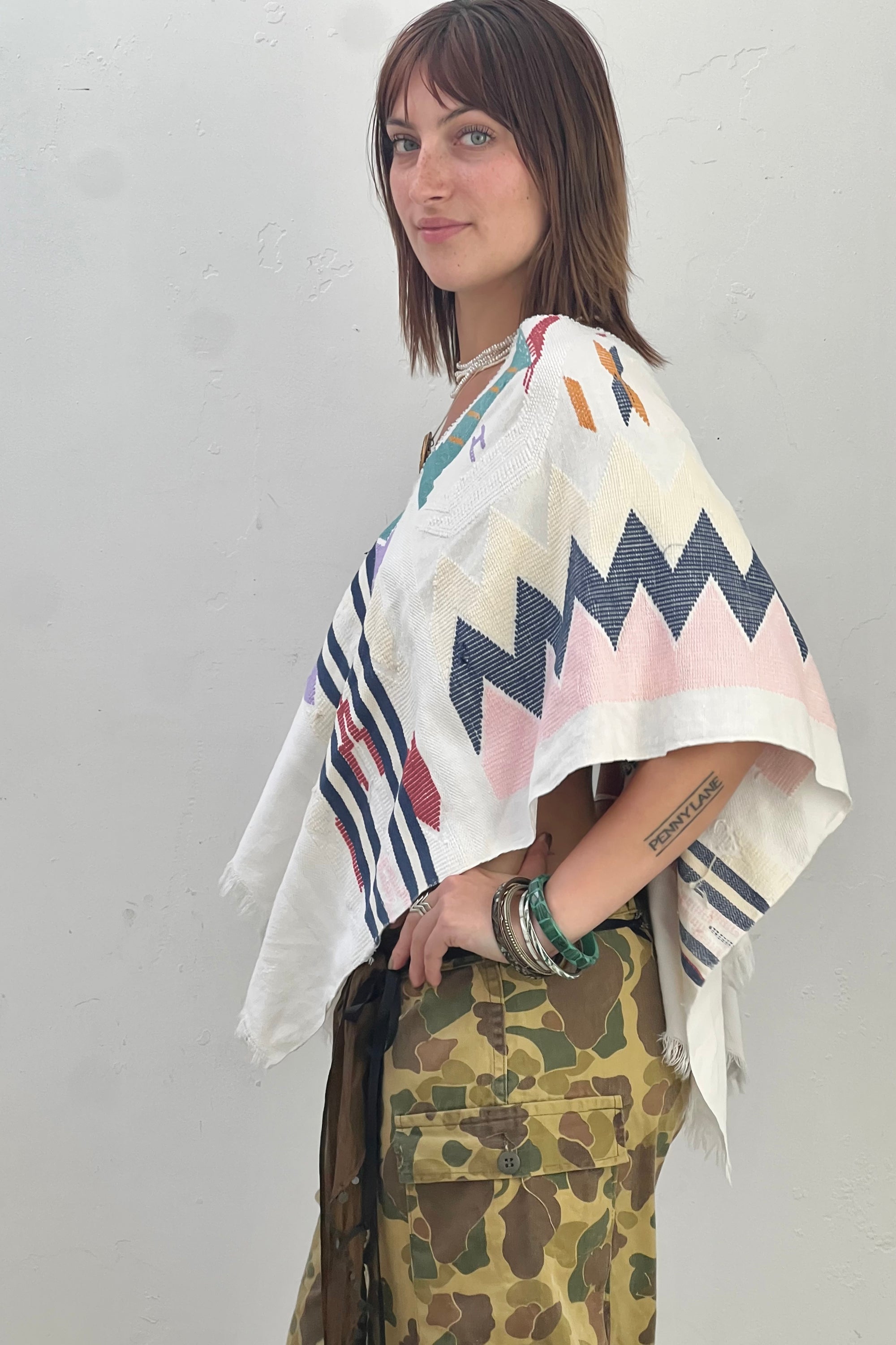 Anna Corinna Reworked Vintage Voven Poncho Top