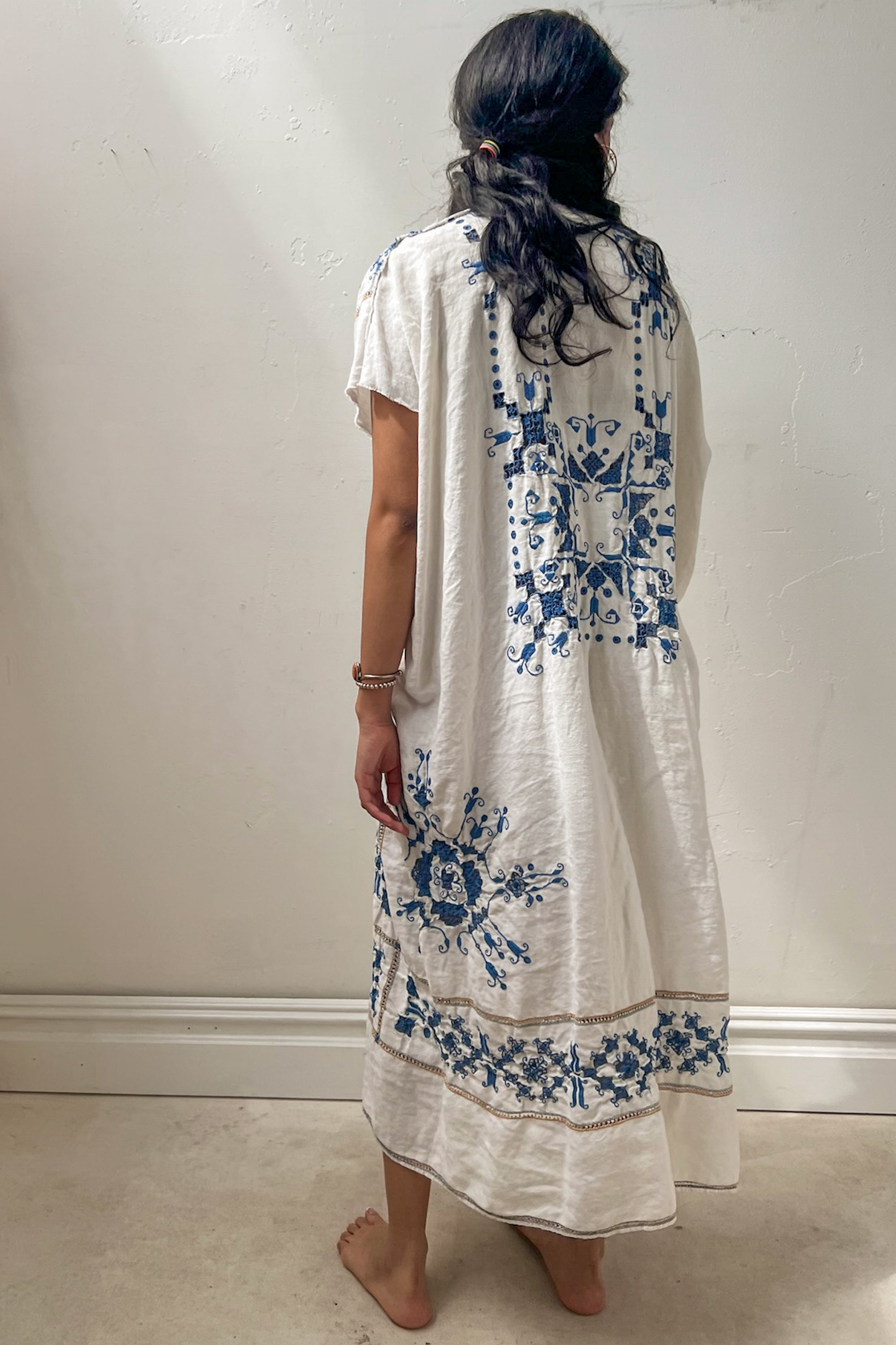 Anna Corinna Reworked Vintage Cobalt Embroidered Smock Dress