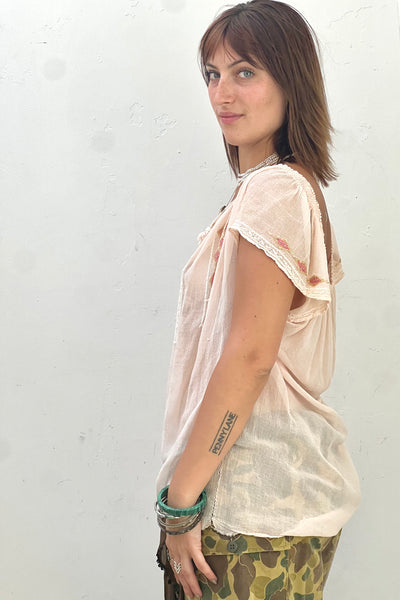 Vintage Sheer Hand Embroidered Peasant Top, view 2